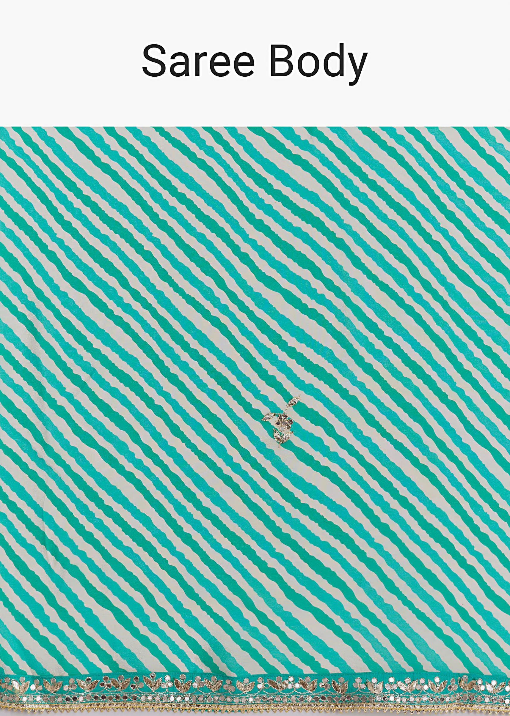 Turquoise Blue Chinon Saree With Leheriya And Gota Work - Image 9