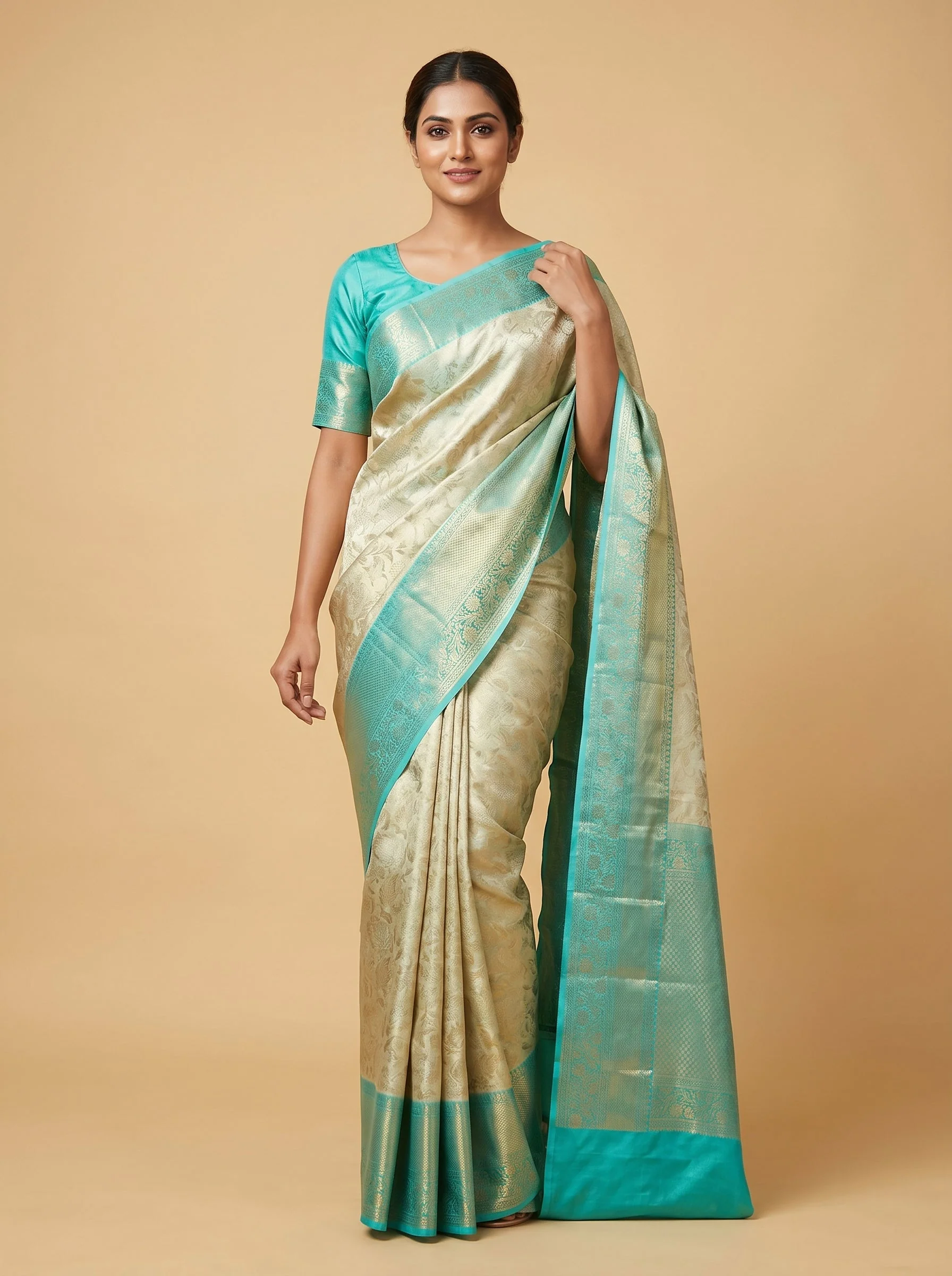 Turquoise Fresh Tone Handloom Saree