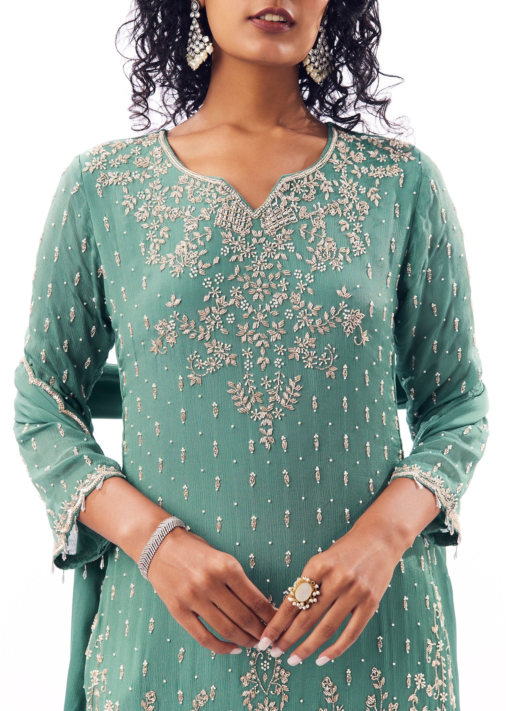 Turquoise Sharara Suit With Pakistani Style - Image 2