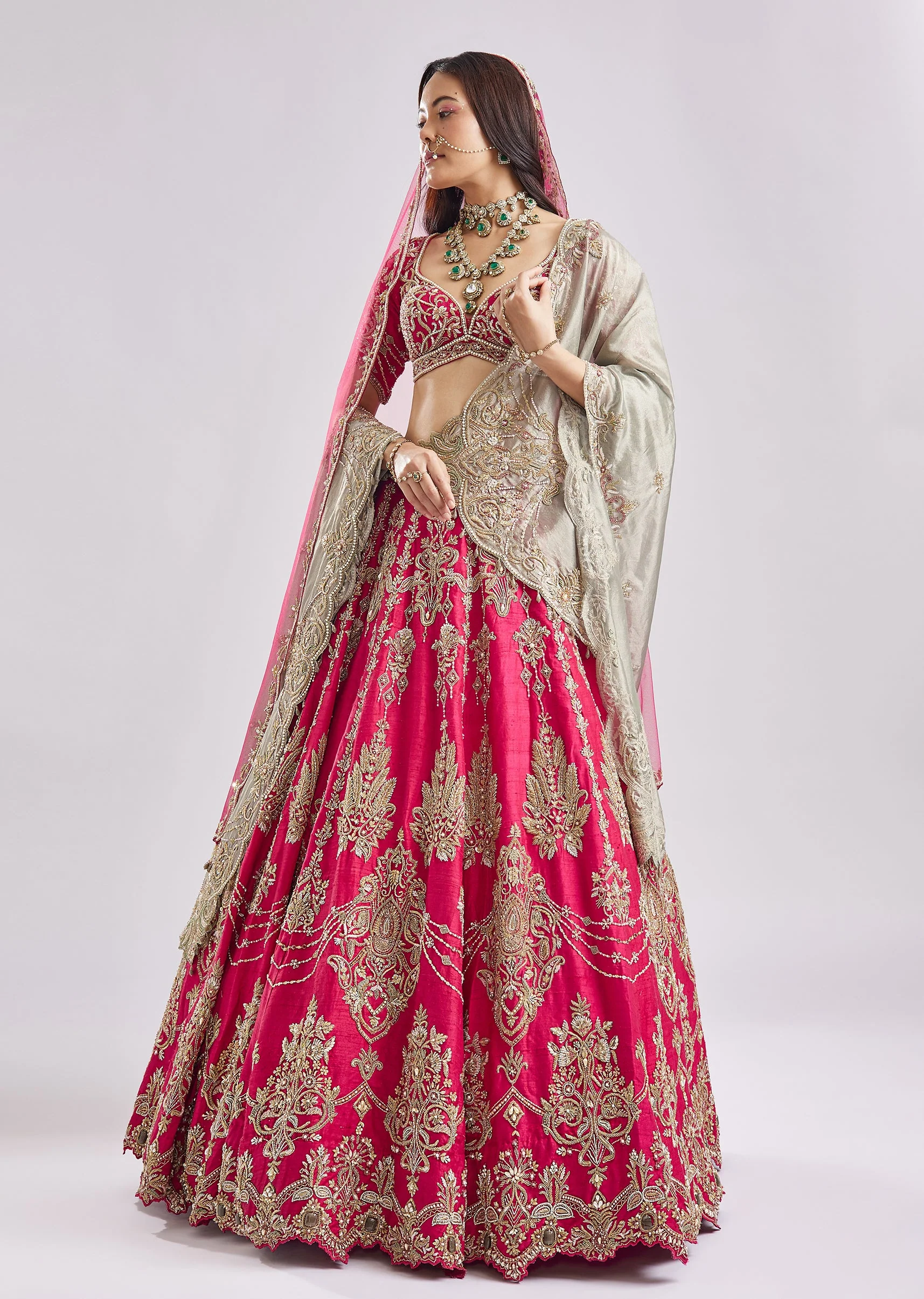 Two Tone Dupatta Pink Bridal Set - Image 2