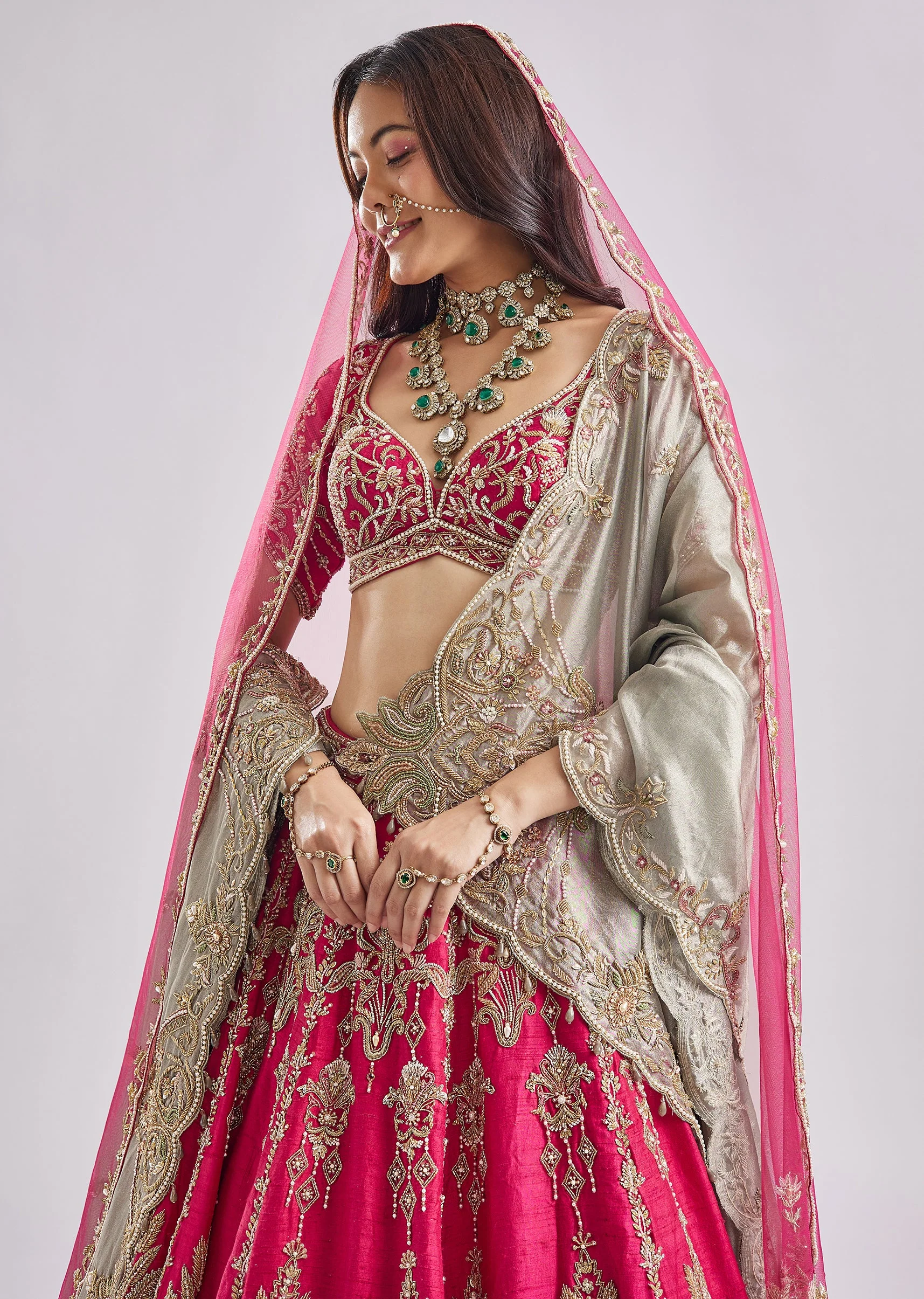 Two Tone Dupatta Pink Bridal Set - Image 6