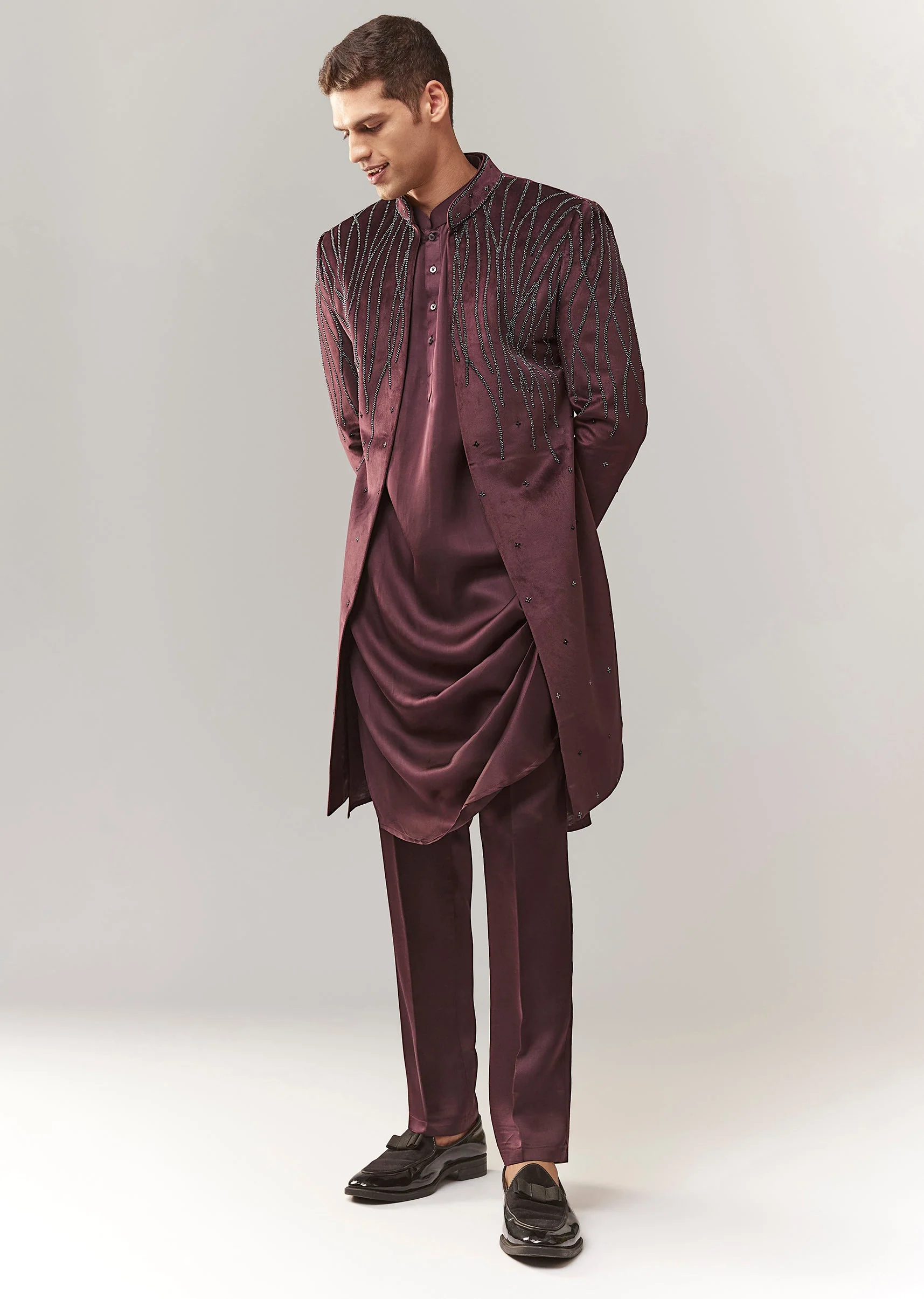 Velvet Indo Western Set With Bead Detailing - Image 4