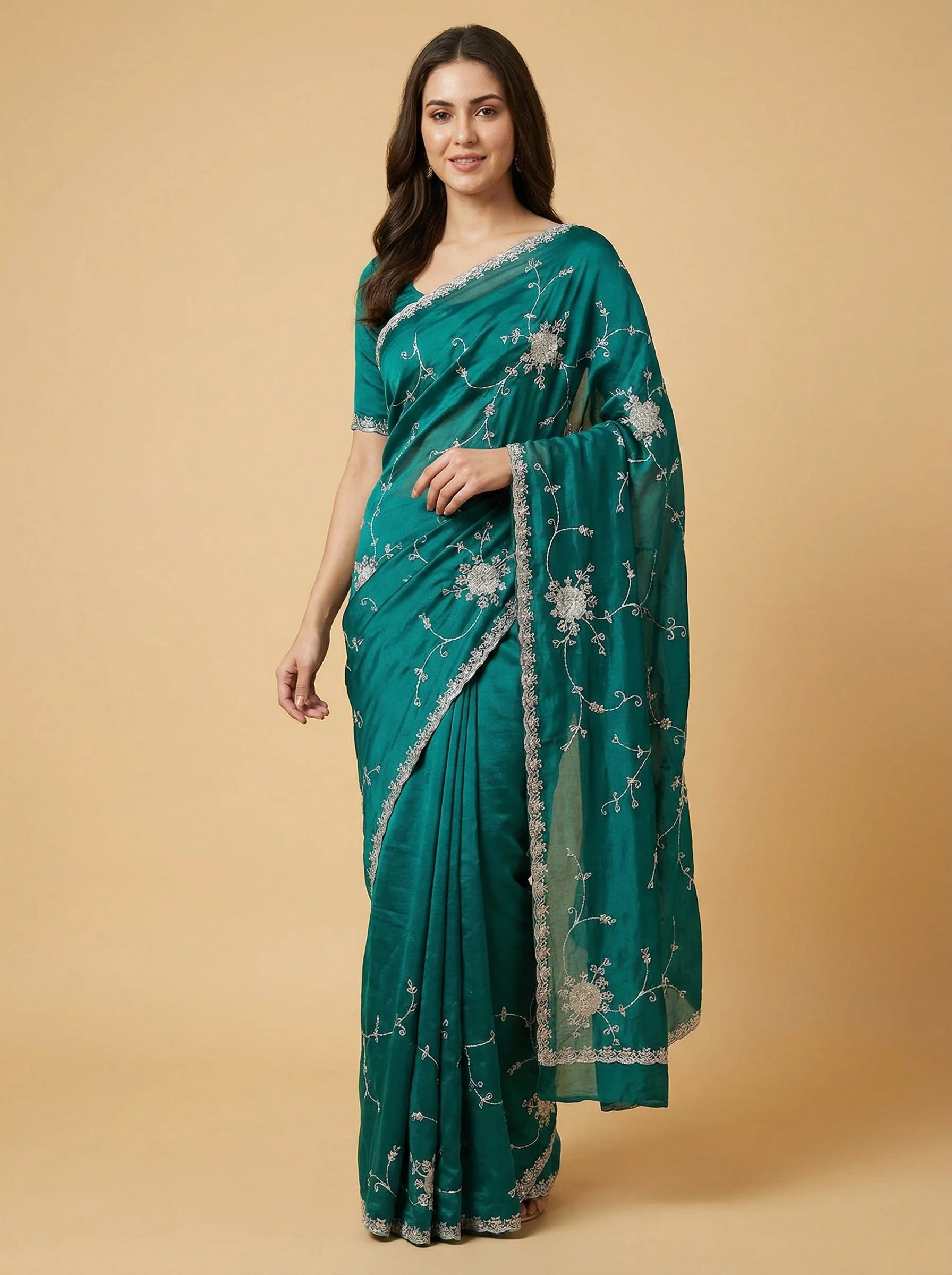 Verdant Green Embroidered Saree