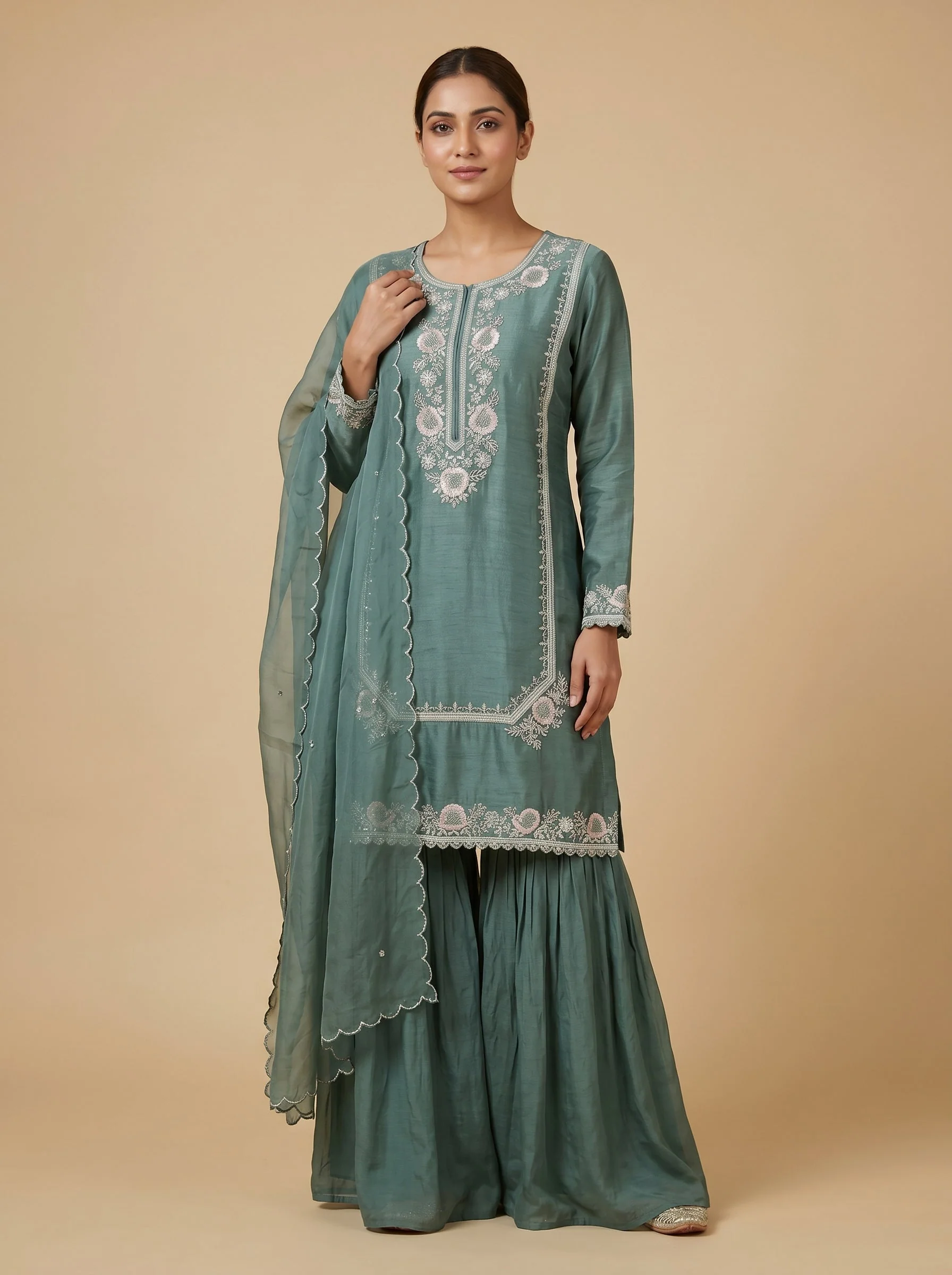 Verdant Leaf Green Sharara Set