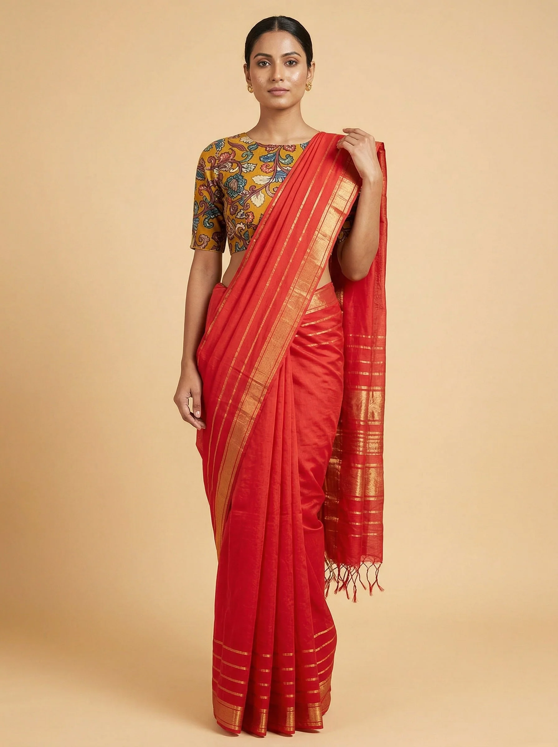 Vermillion Red Handloom Saree