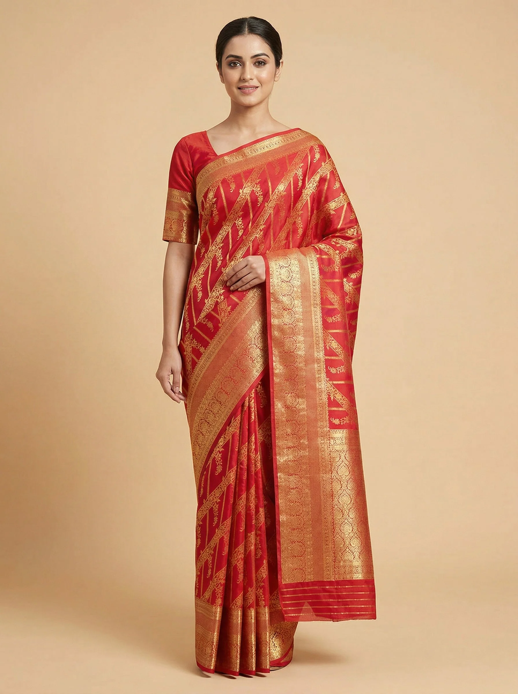 Vermillion Red Rani Handloom Saree