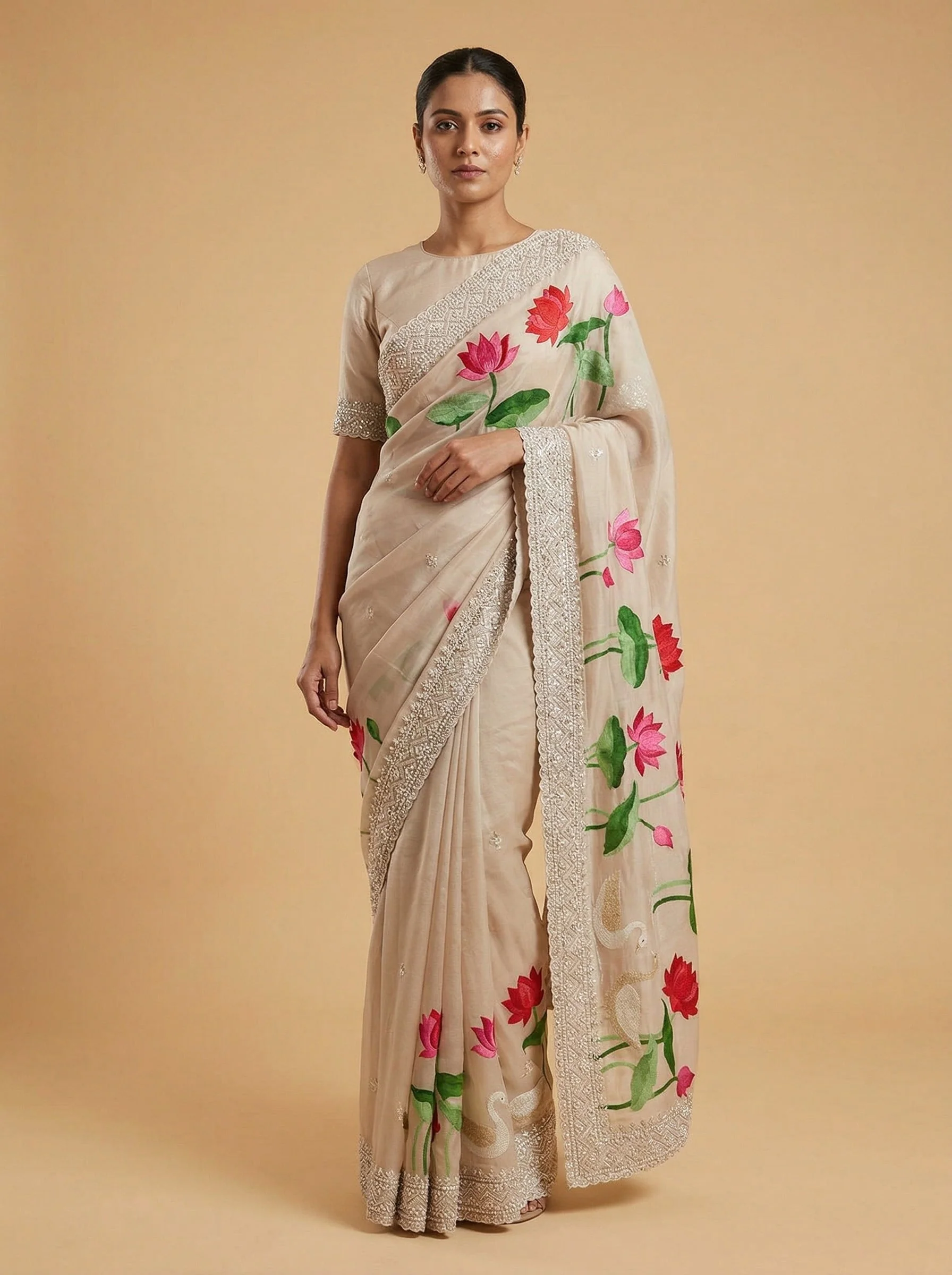 Vermillion Scarlet Red Embroidered Saree