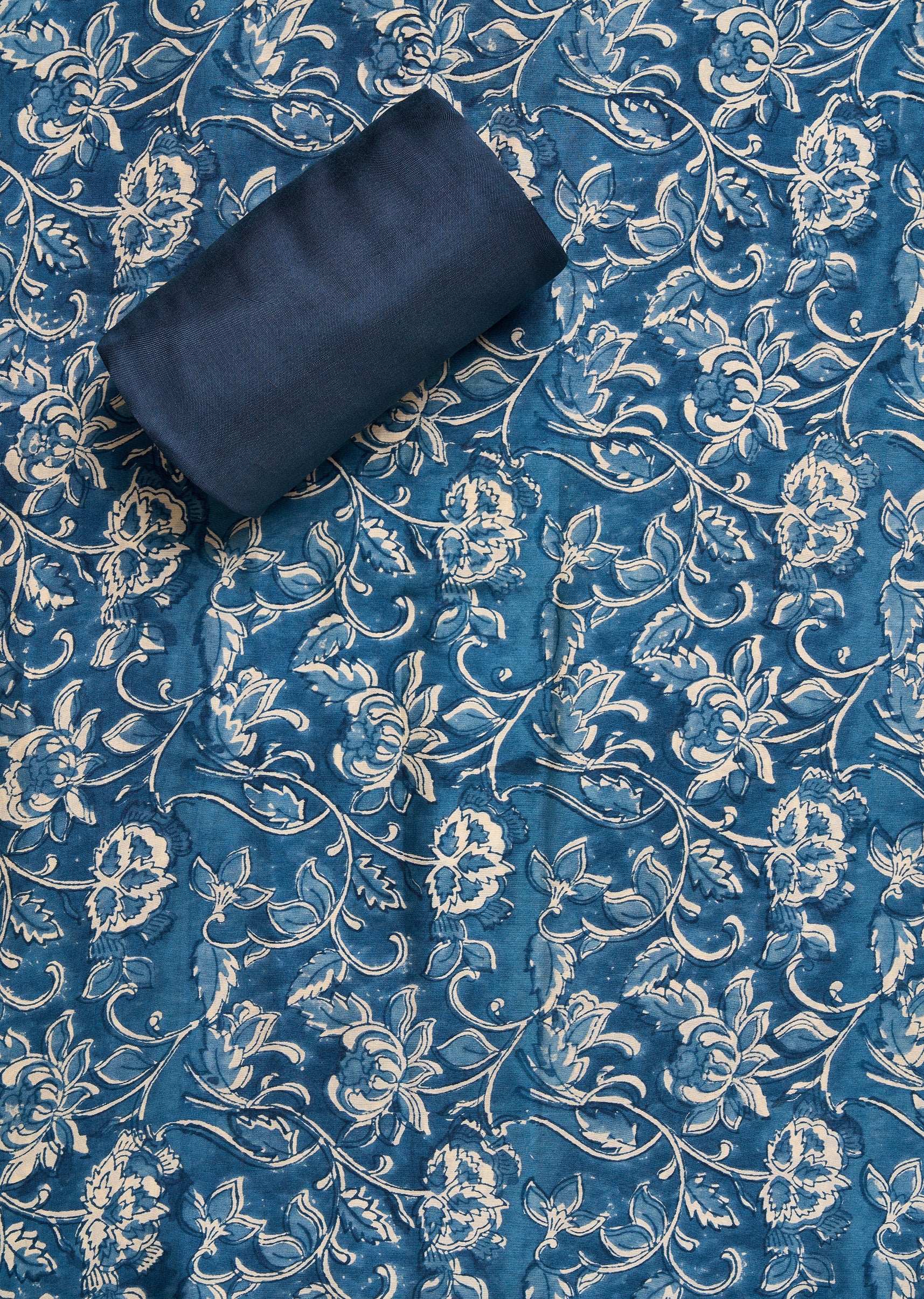 Vibrant Blue Chanderi Printed Unstitched Suit Set - Image 3