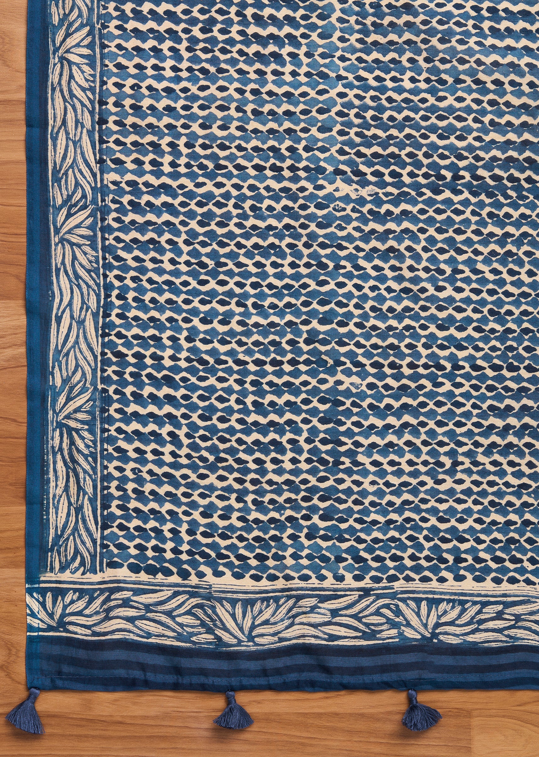 Vibrant Blue Chanderi Printed Unstitched Suit Set - Image 4