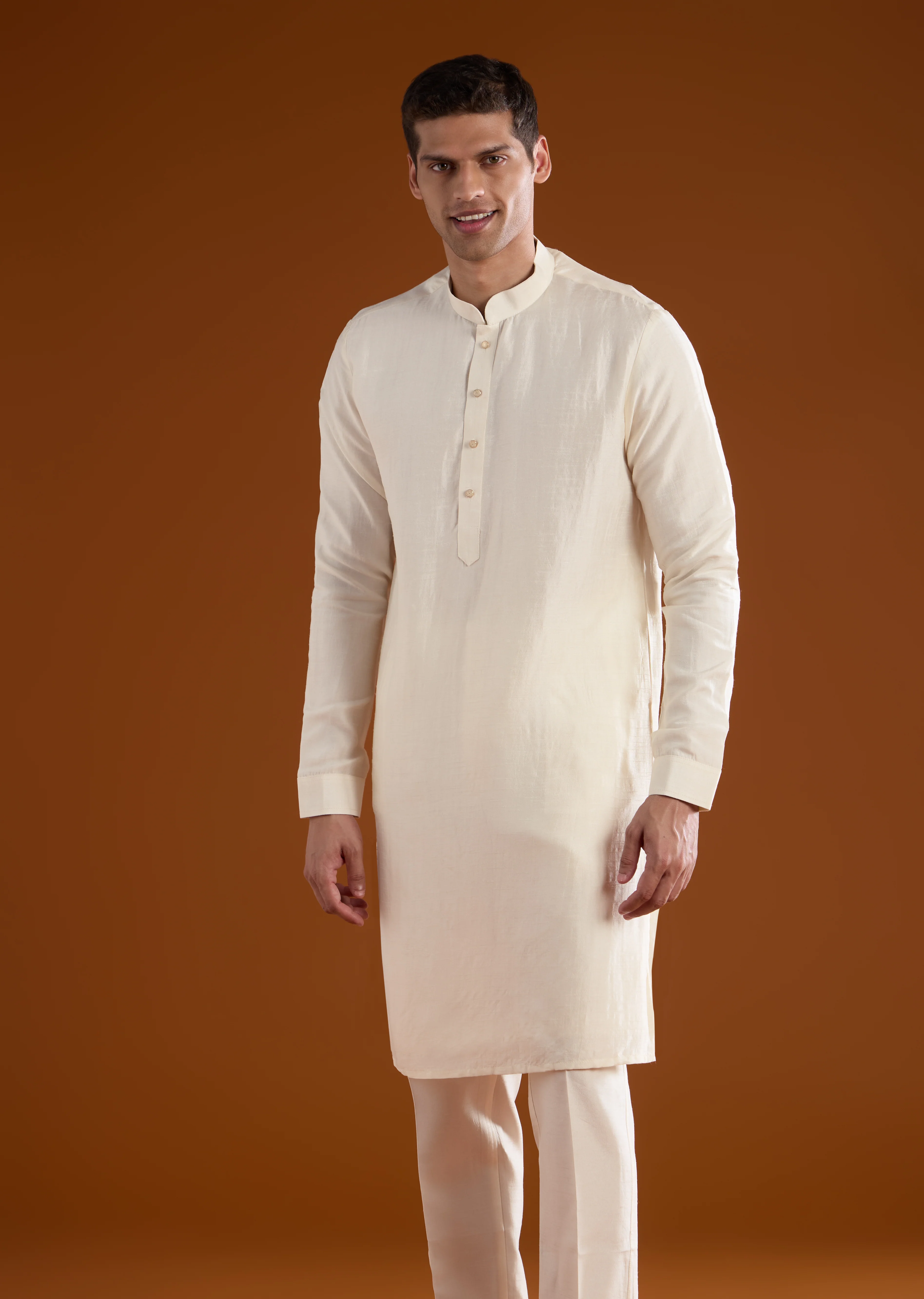 Vibrant Celebration Couple Set – Orange Chinon Hand-Embroidered Anarkali for Her And Orange Silk Kurta Jacket Set with Zardosi Work for Him - Image 10