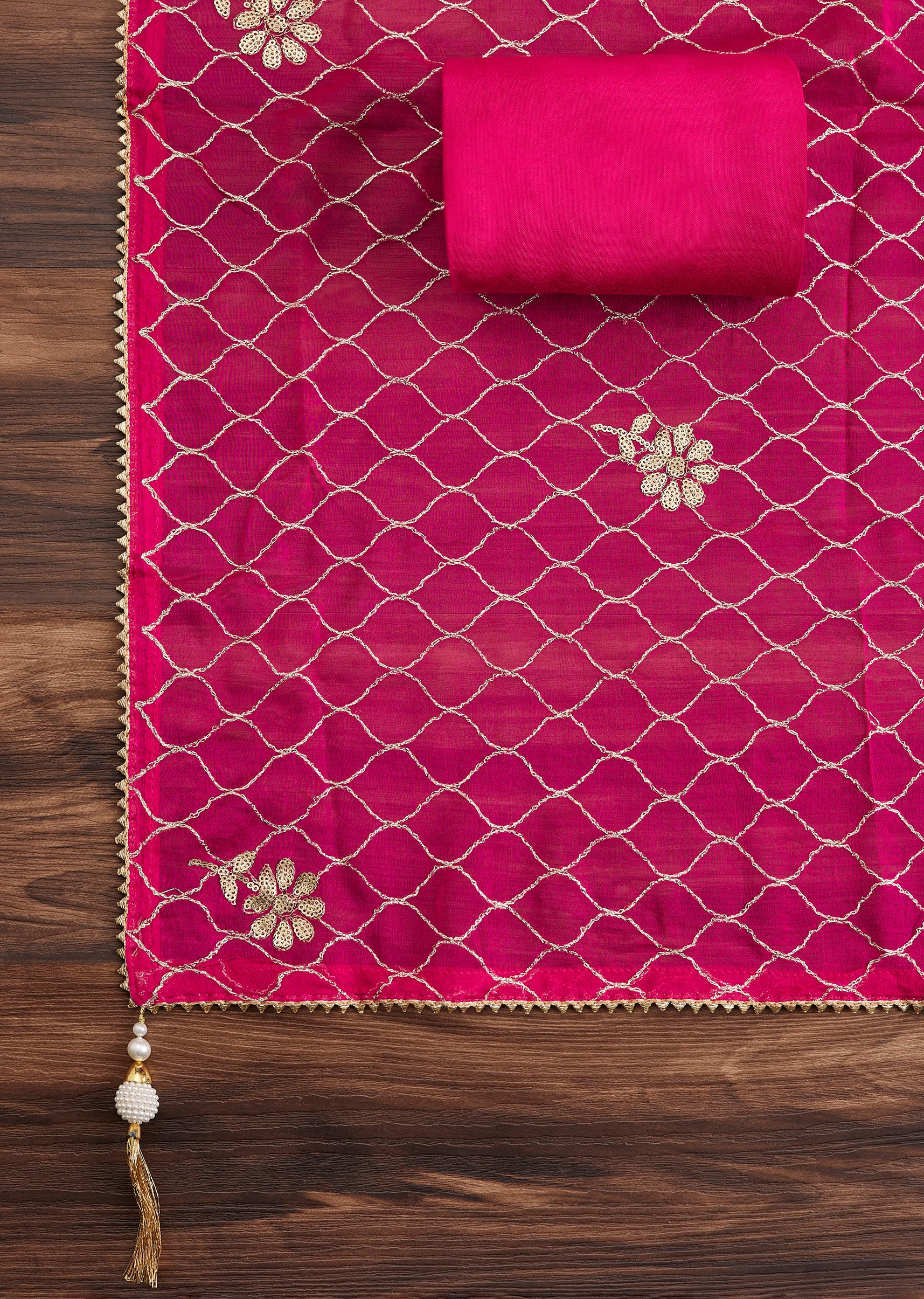 Vibrant Rani Pink Chanderi Suit - Image 3