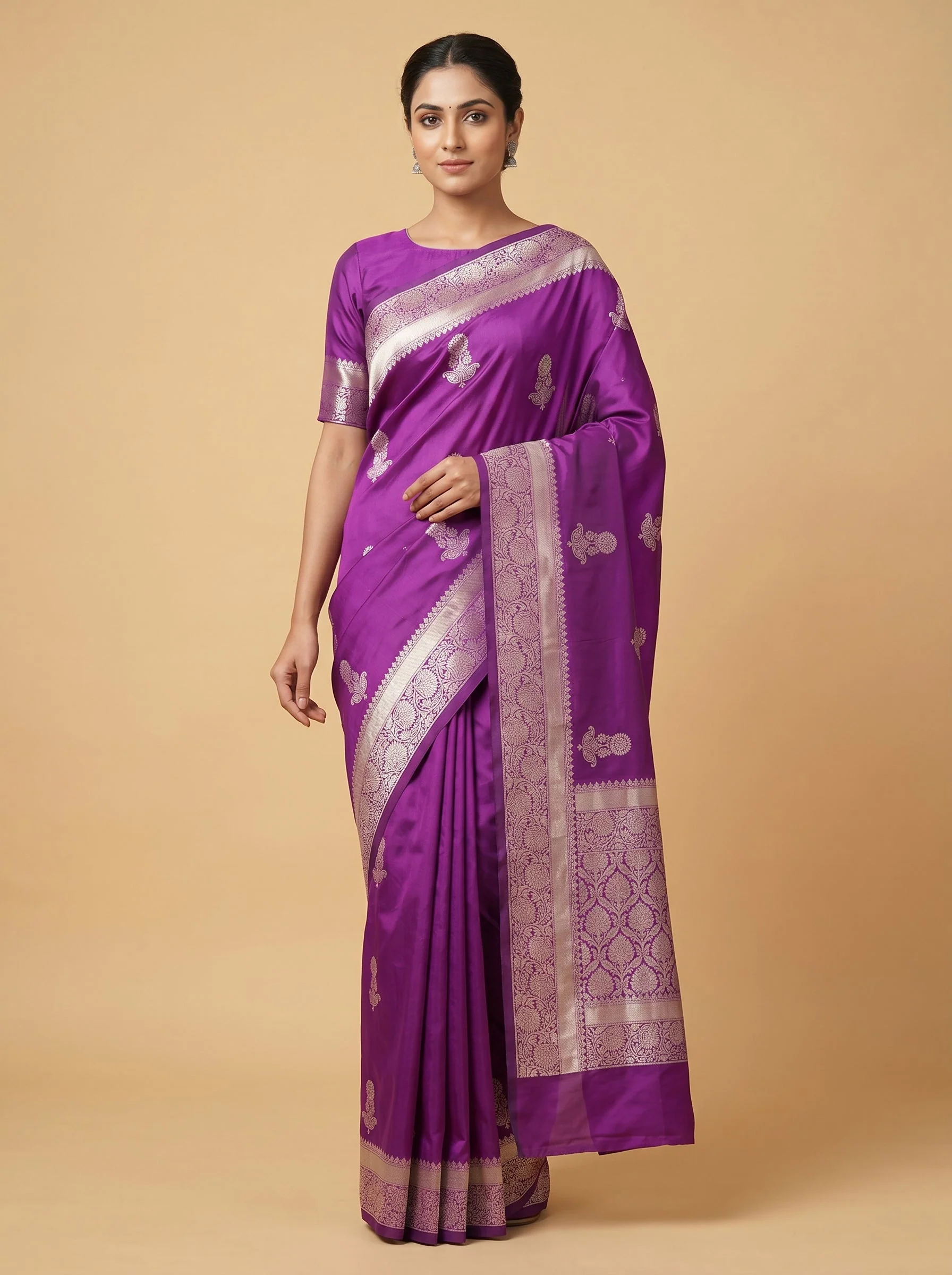 Violet Elegant Embroidered Saree