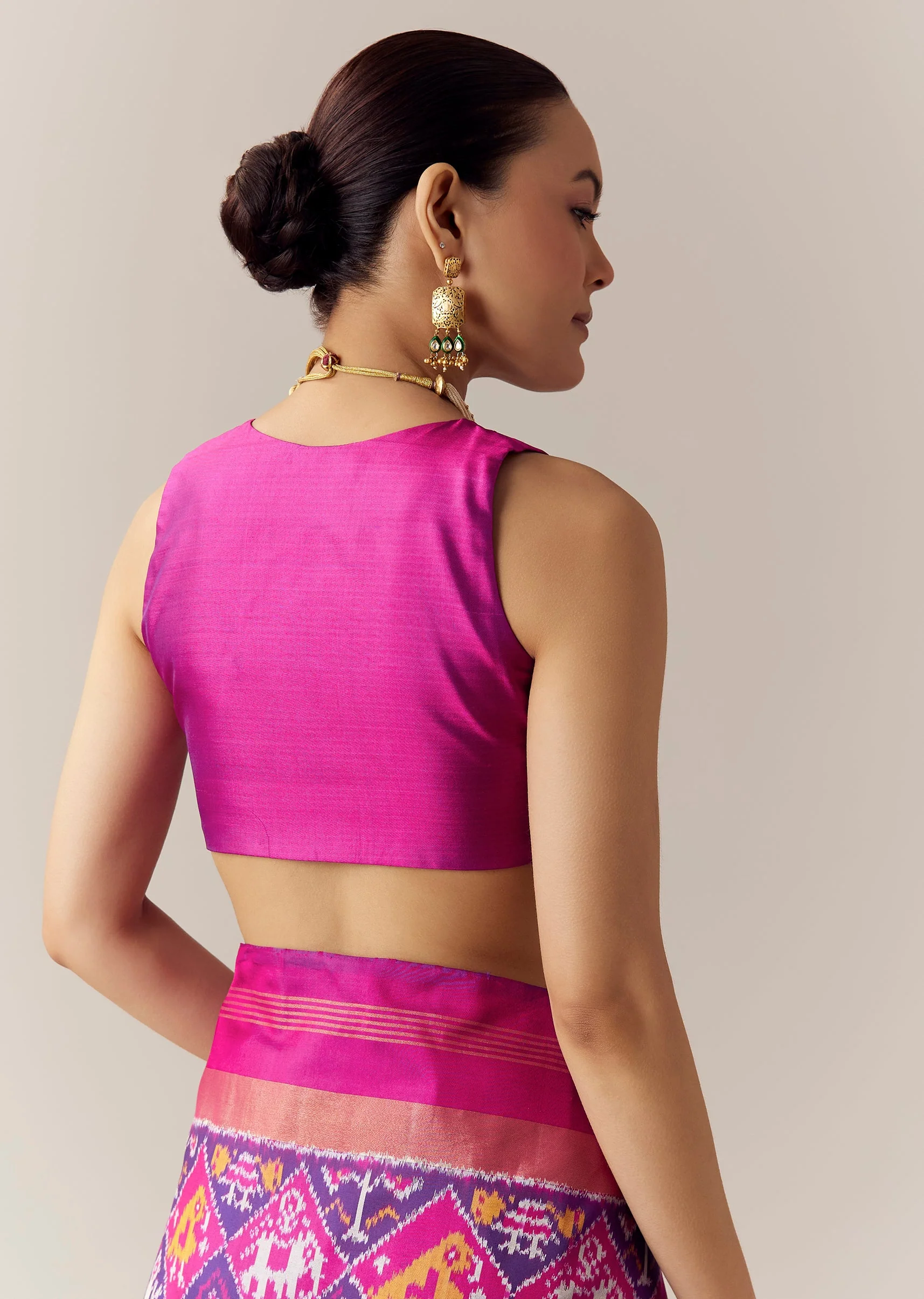 Violet Ikkat Geometric Weave Saree with Unstitched Blouse - Image 8