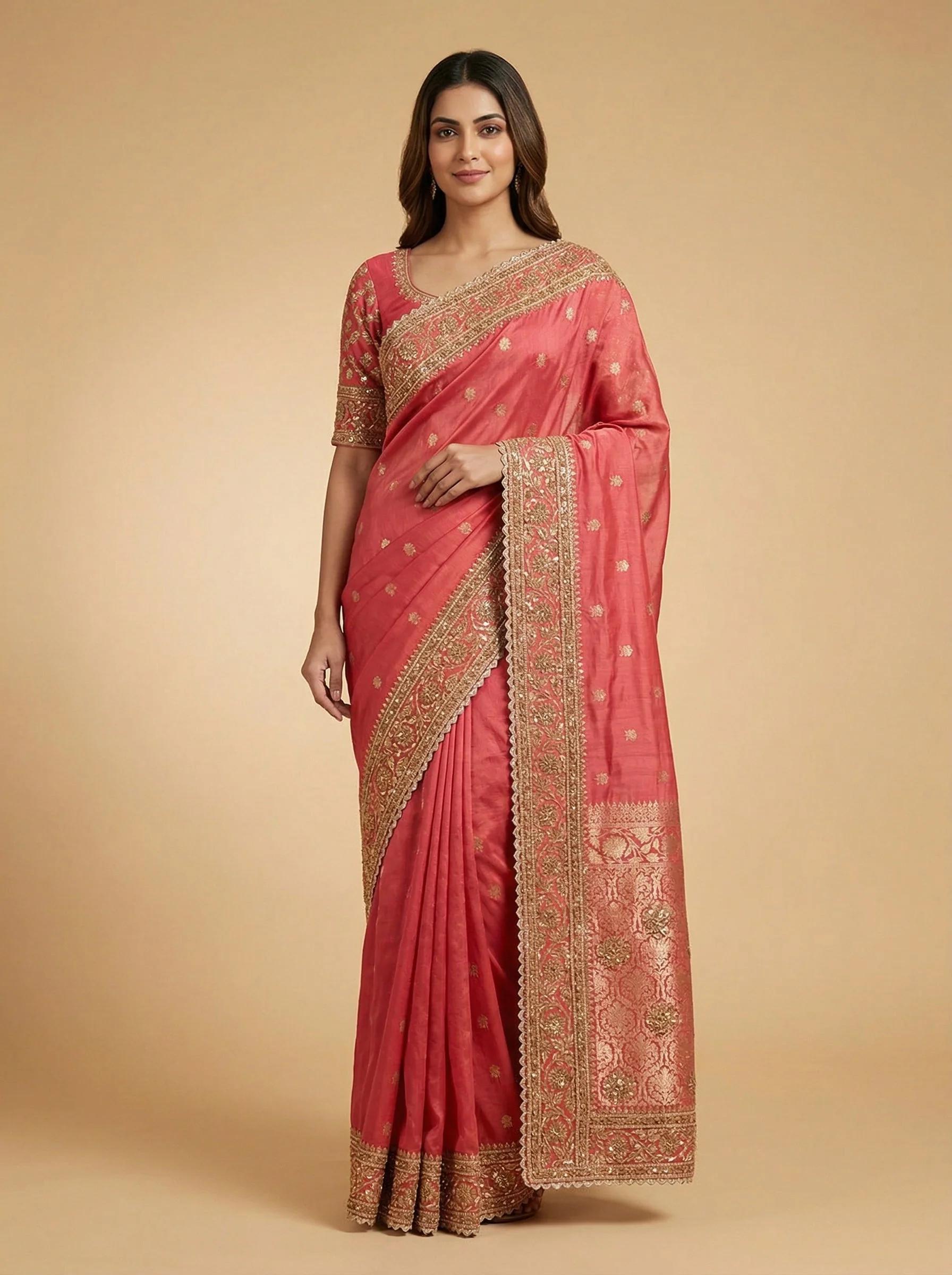 Violet Magenta Embroidered Saree