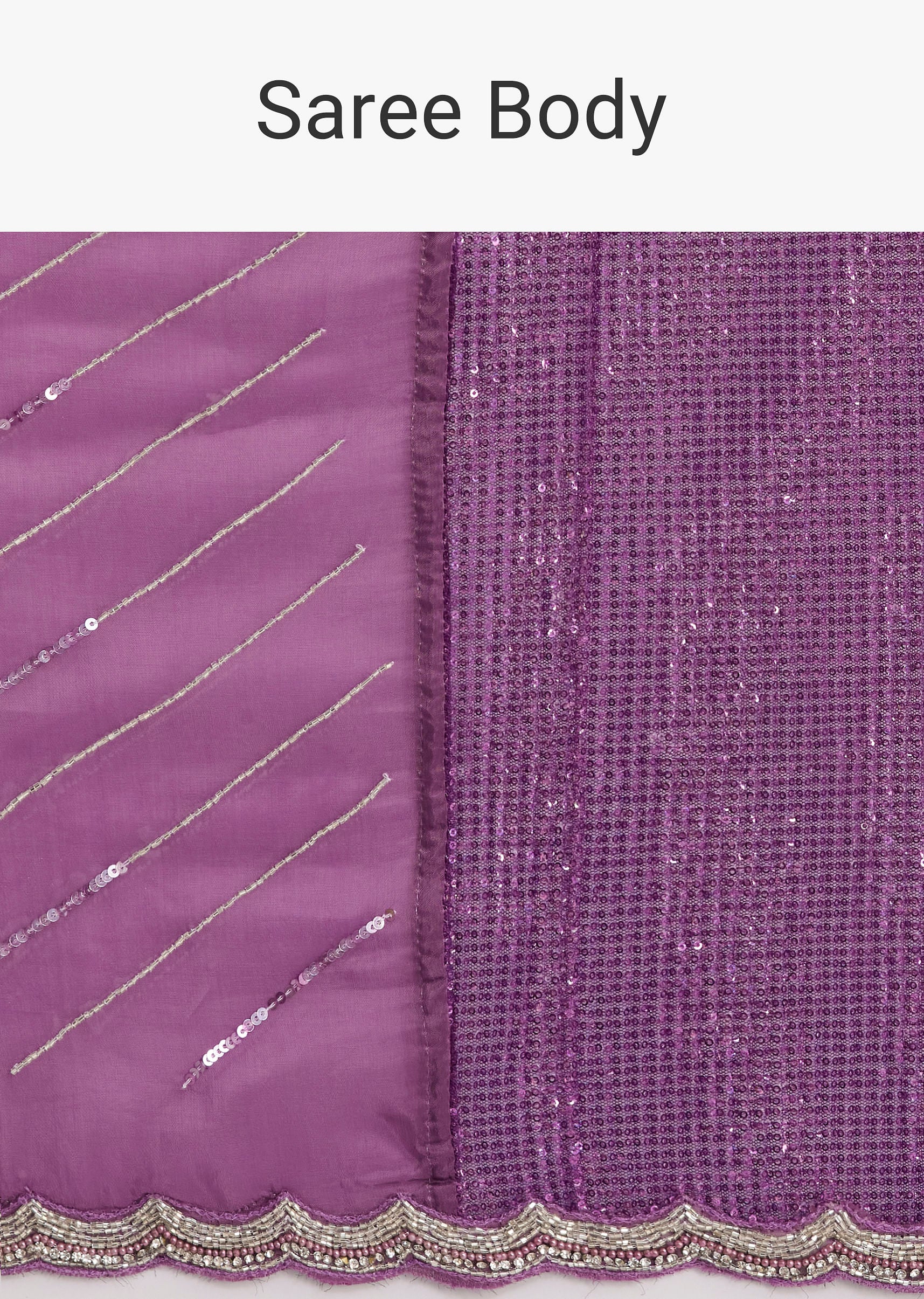 Violet Ombre Sequins Saree With Scallop Border - Image 9