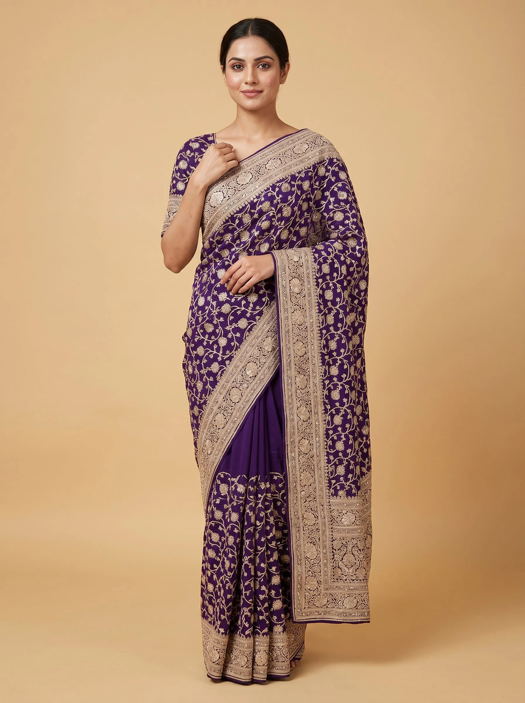 Violet Refined Detailing Embroidered Saree