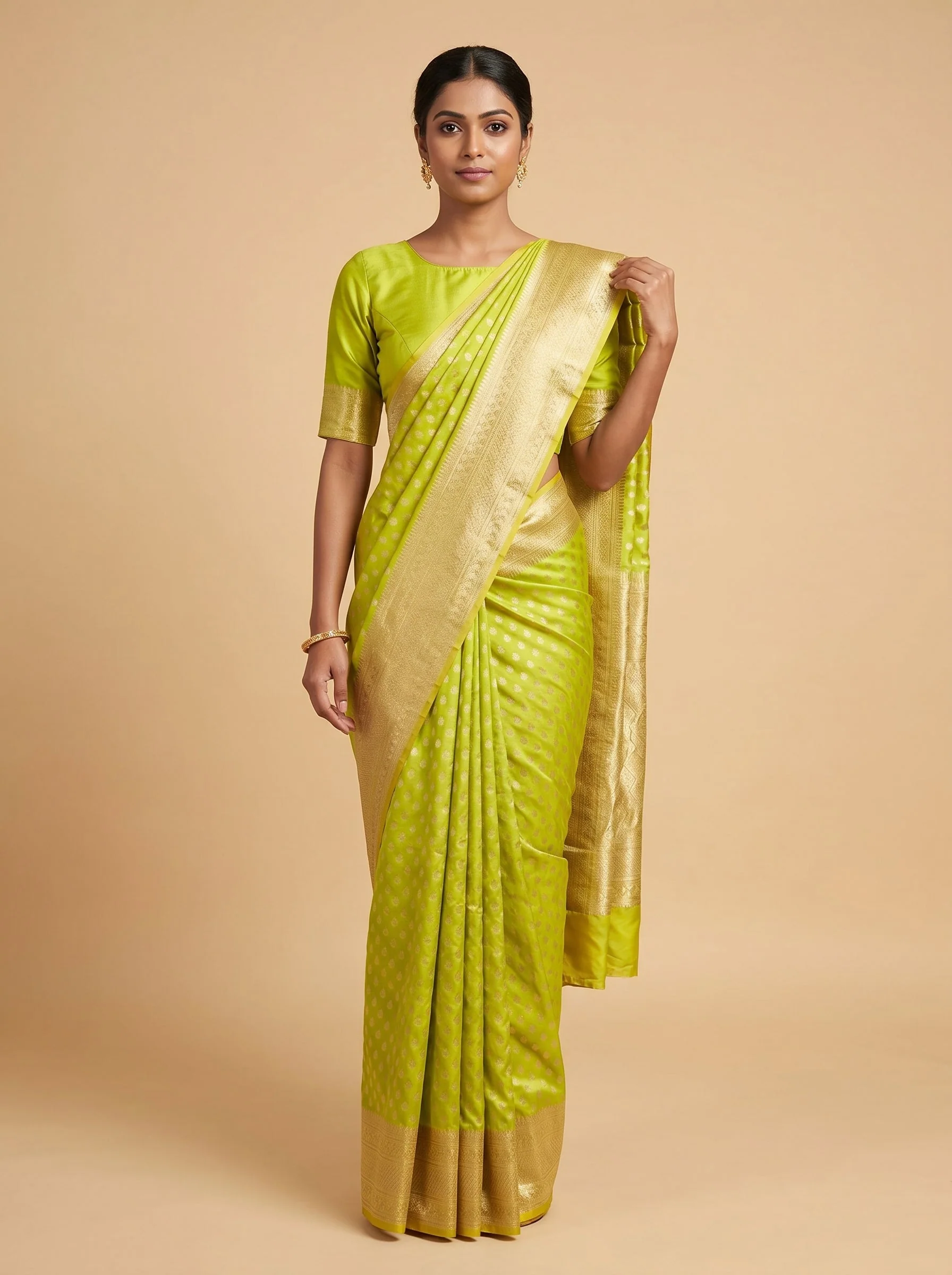 Vivid Parrot Green Handloom Saree
