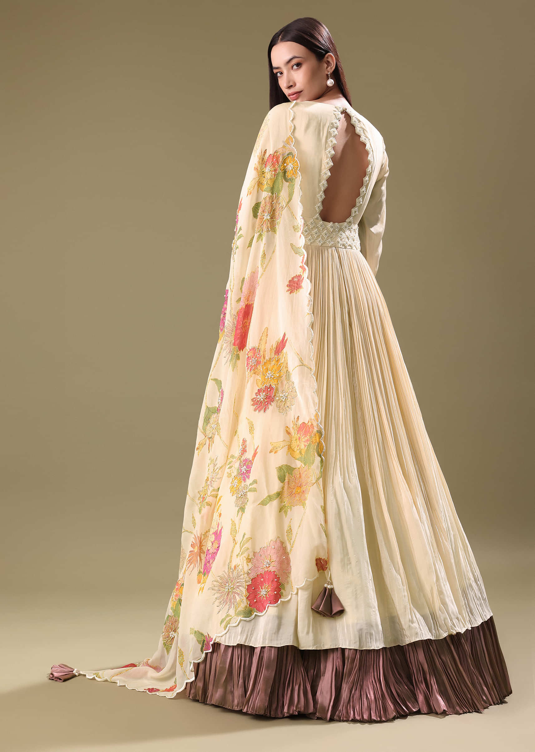 Warm Ivory Beaded Long Suit With Dupatta - Image 5
