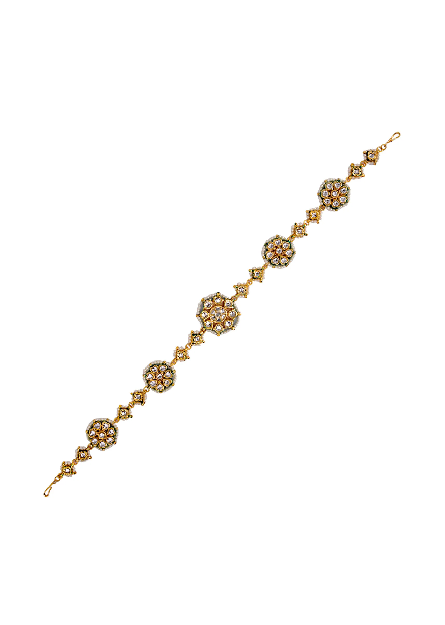 White and Gold Kundan Floral Mathapatti - Image 2