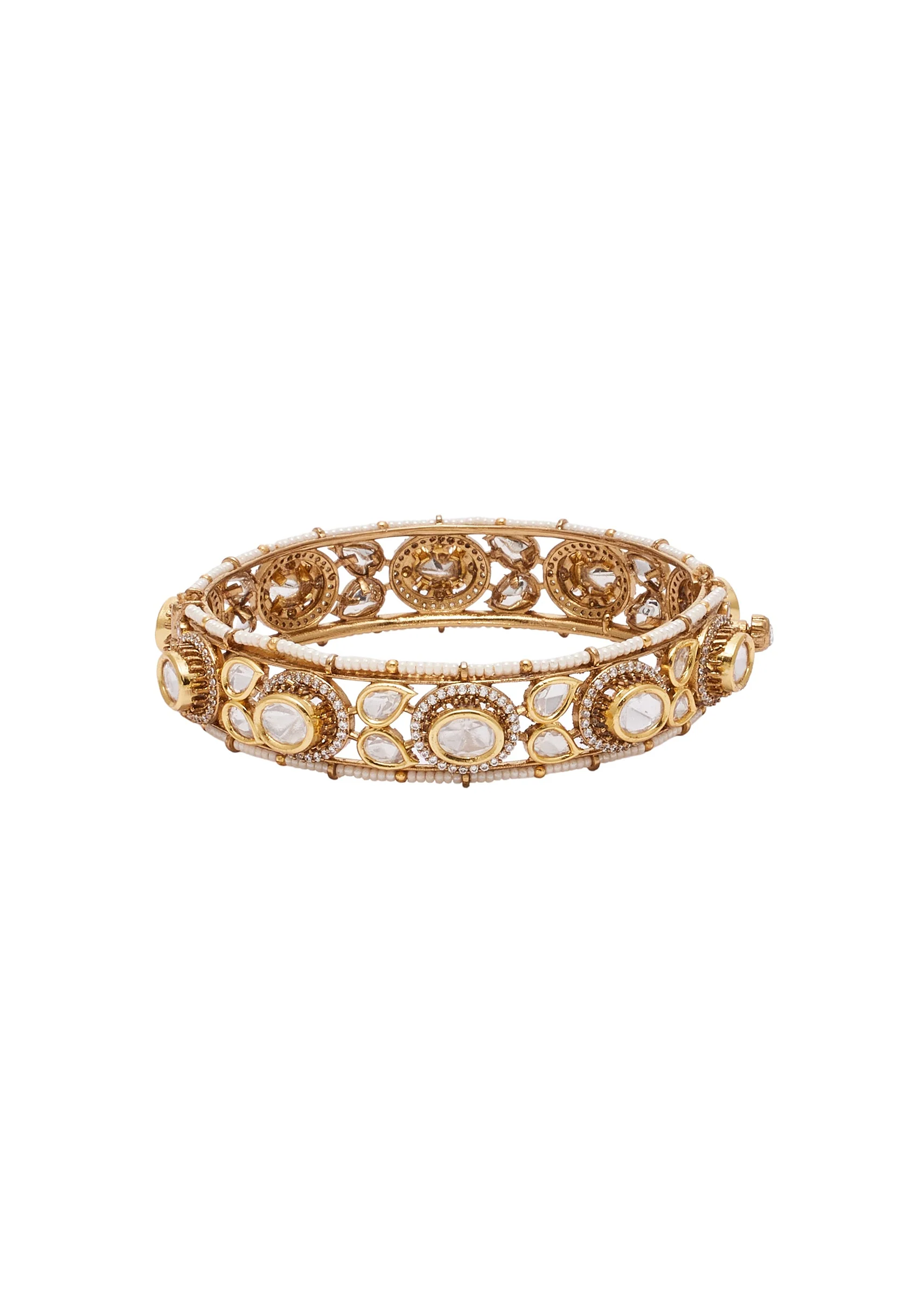 White And Gold Stone Encrusted Cutwork Bangle Set - Image 3