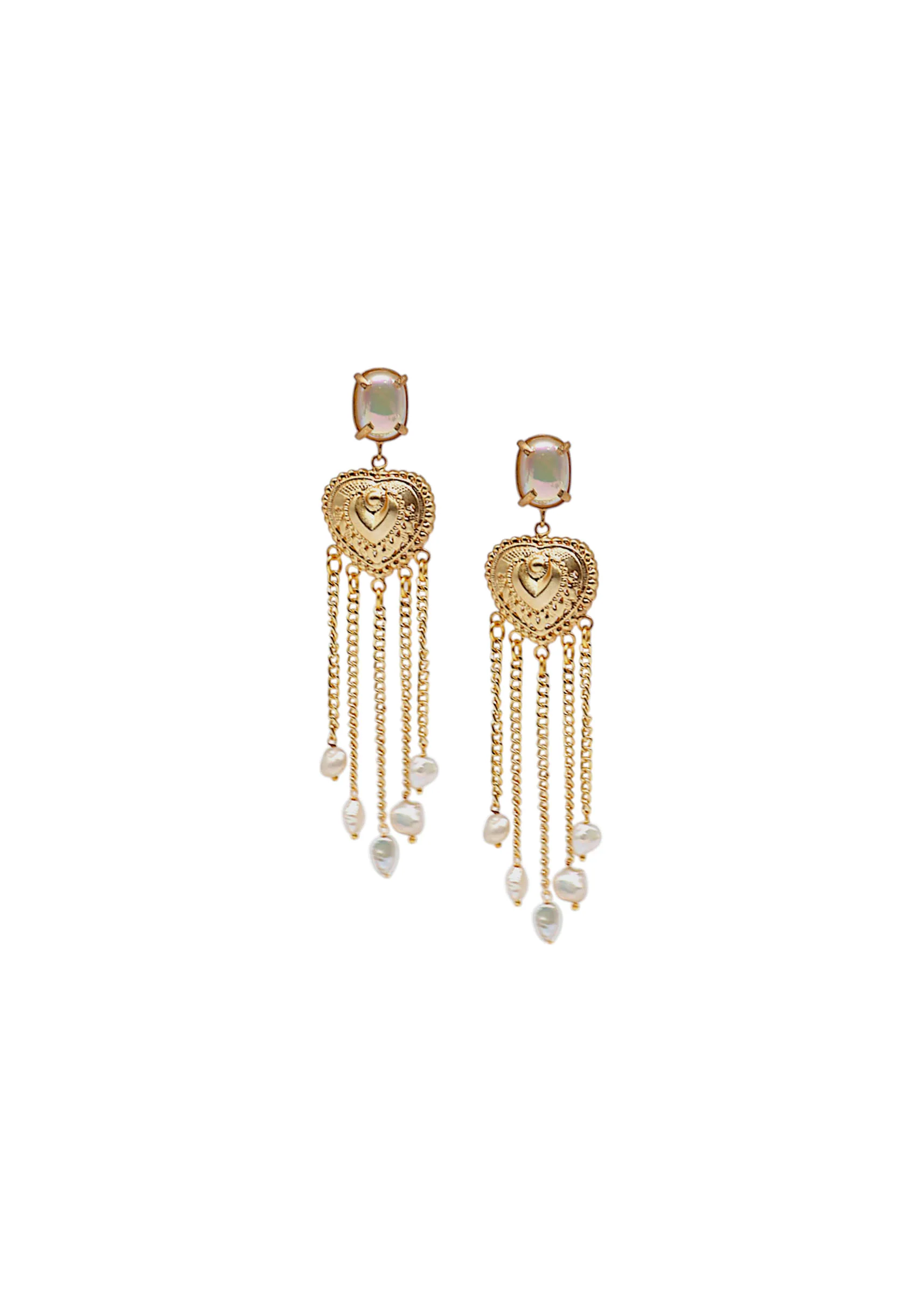 White and Gold Tassel Fusion Earrings - Image 2