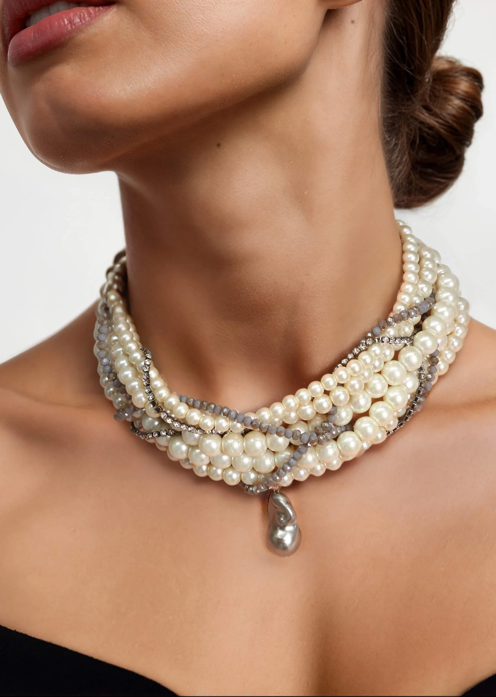White Beaded Fusion Layered Necklace