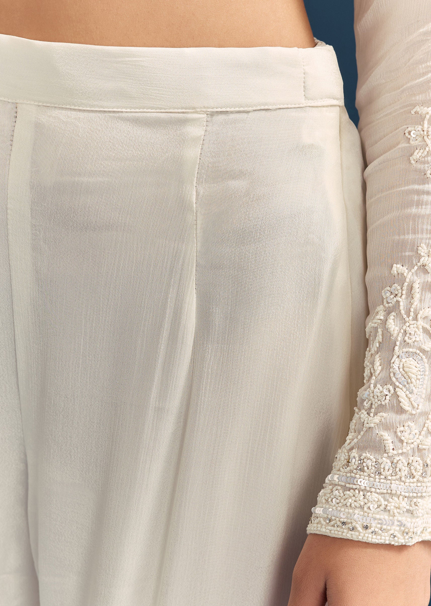 White Chinon Kurta Set With Sequins And Cut Dana Work - Image 7