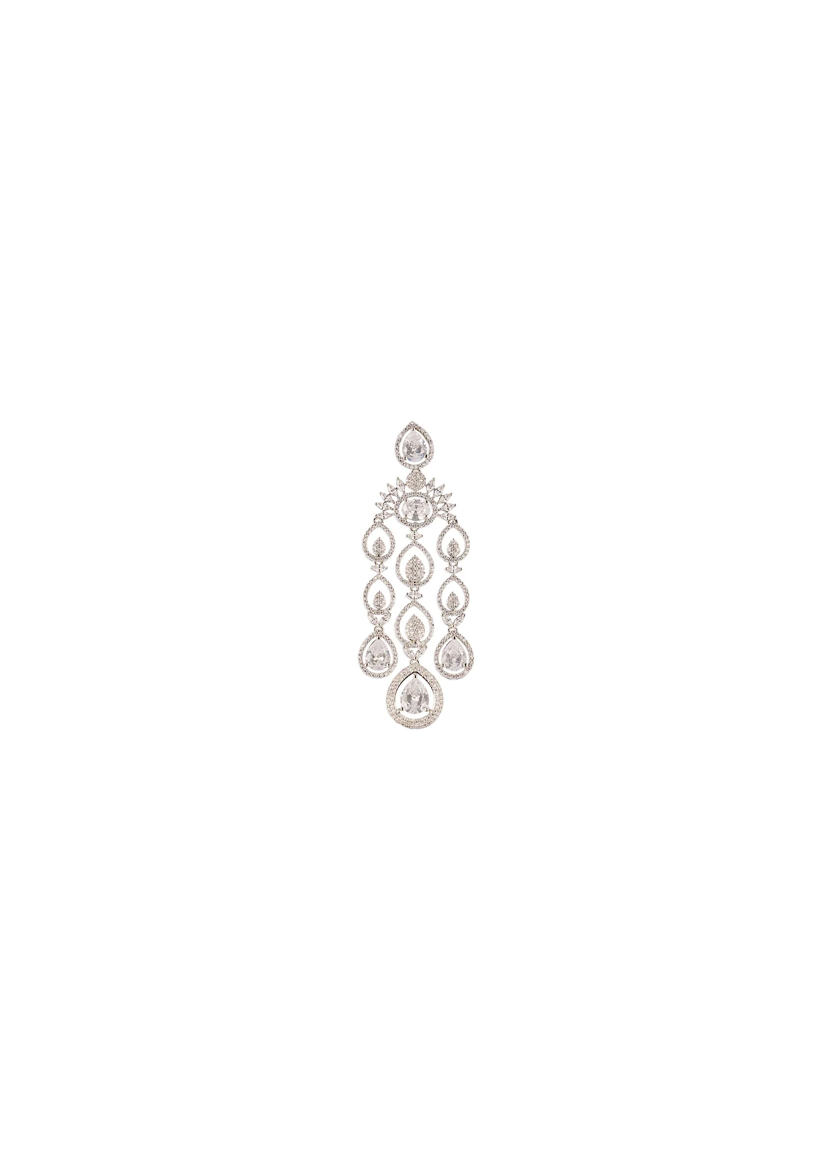 White Cz Diamond Long Necklace Set In Rhodium Plated Brass with Anti Tarnish Finish - Image 4