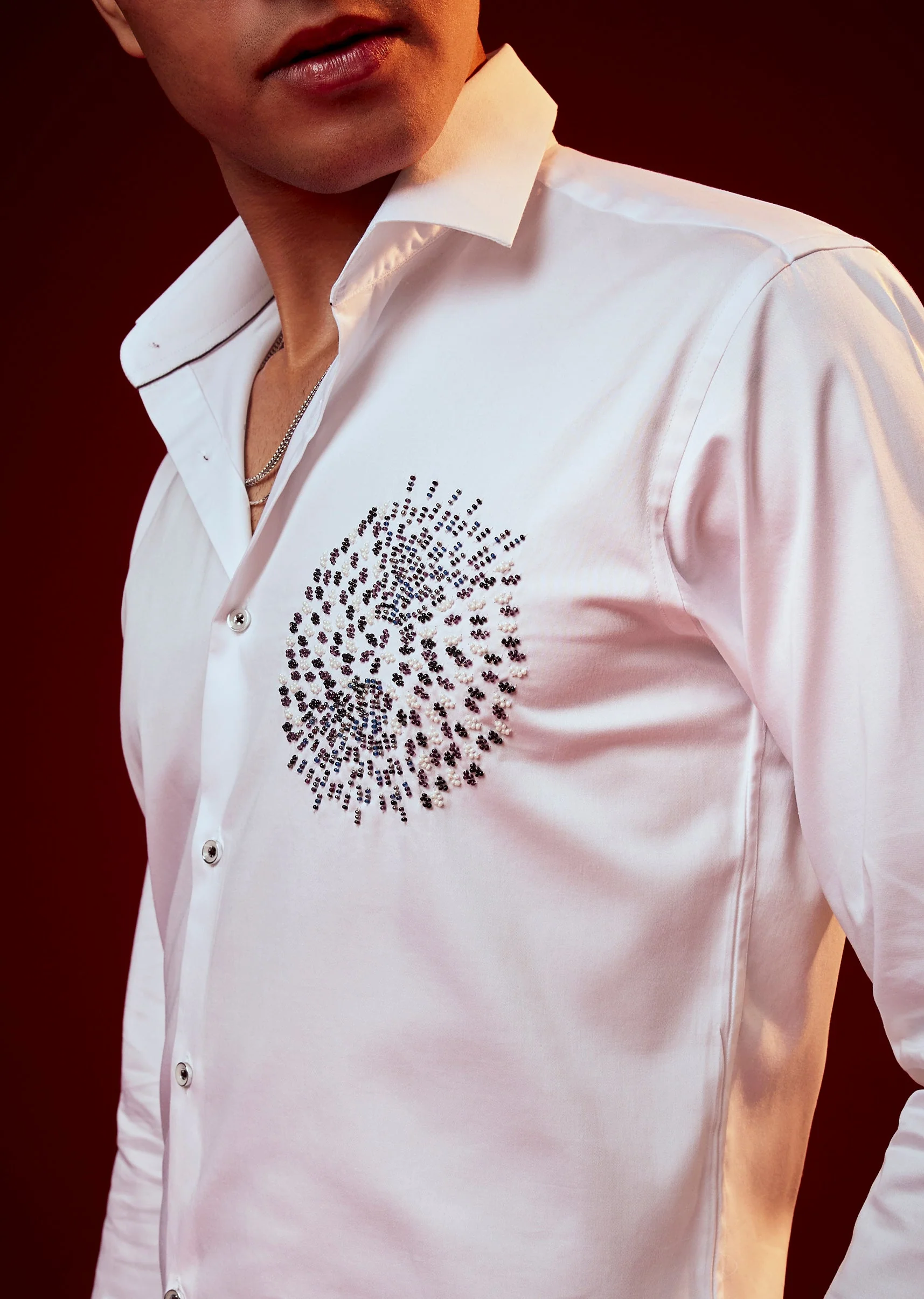 White Embellished Silk Blend Party Shirt - Image 2