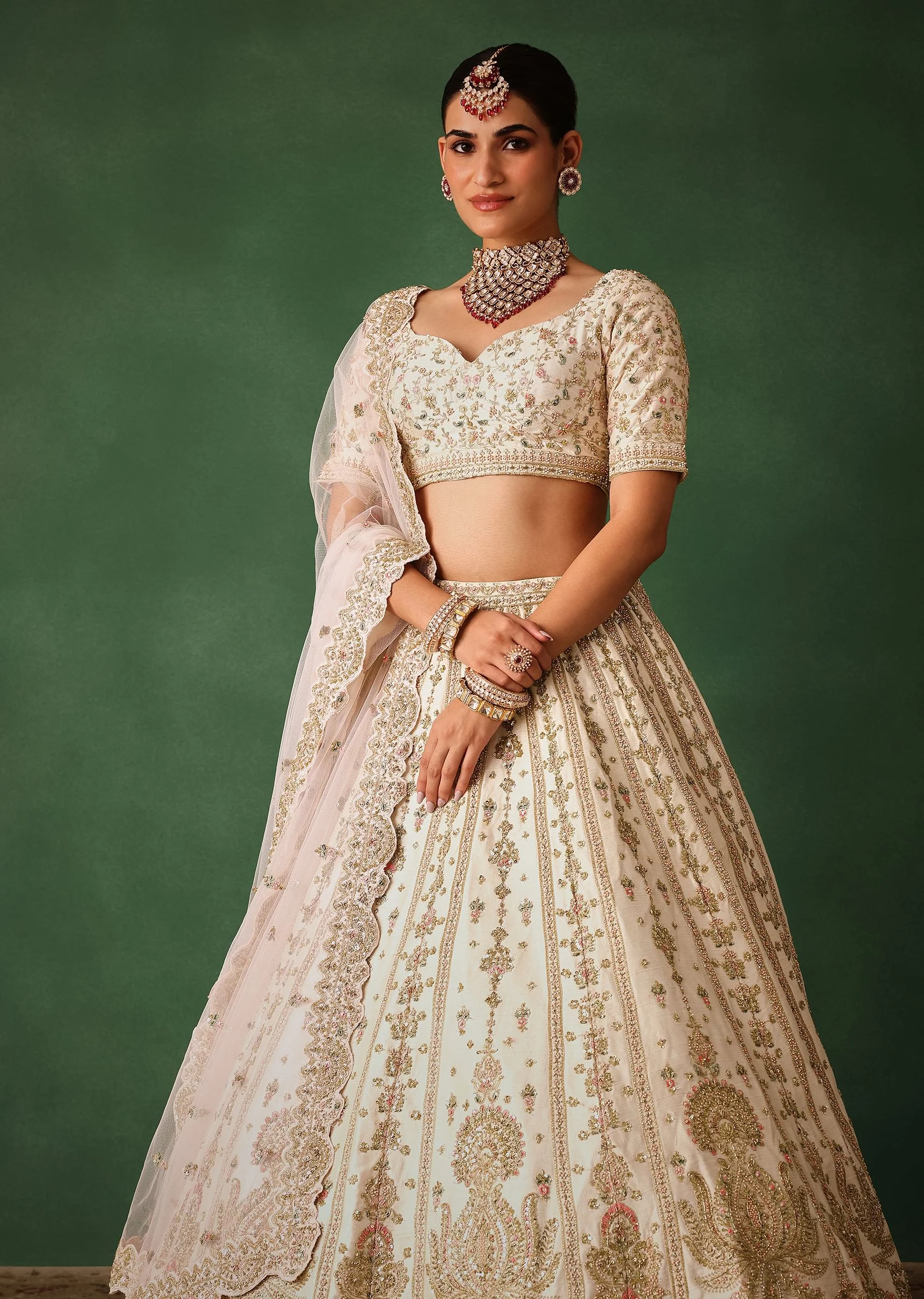 White Embroidered Lehenga Set In Raw Silk - Image 2