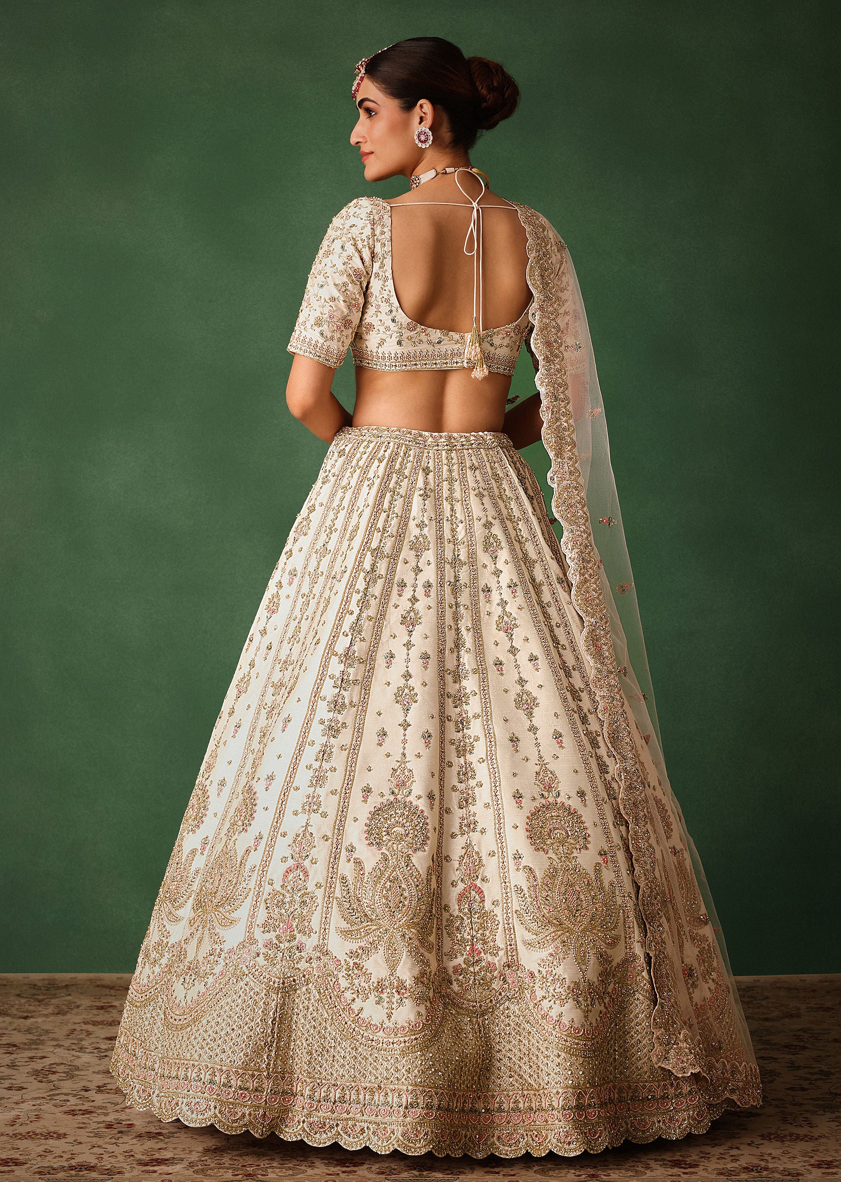 White Embroidered Lehenga Set In Raw Silk - Image 6