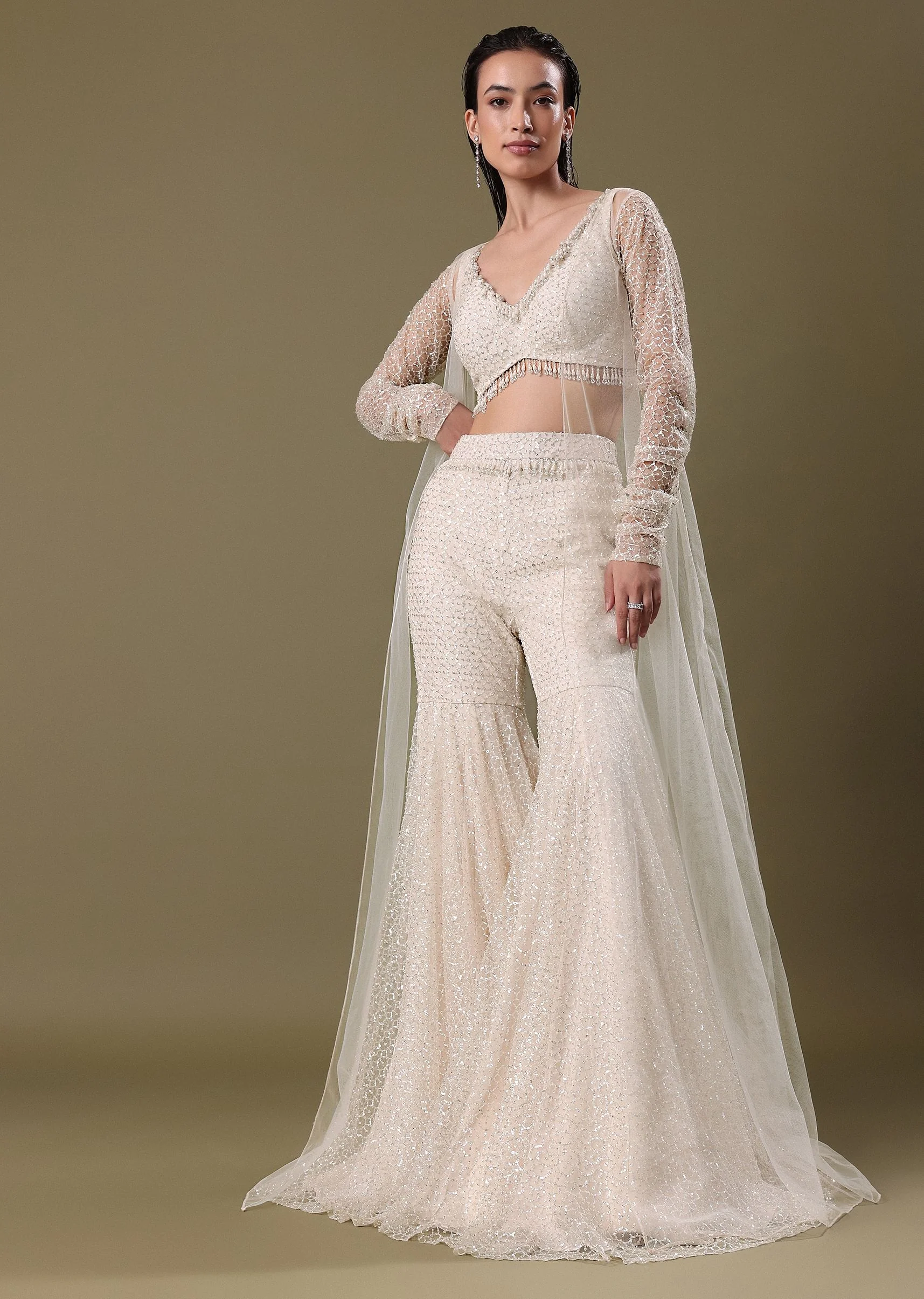 White Embroidered Sharara And Jacket - Image 3