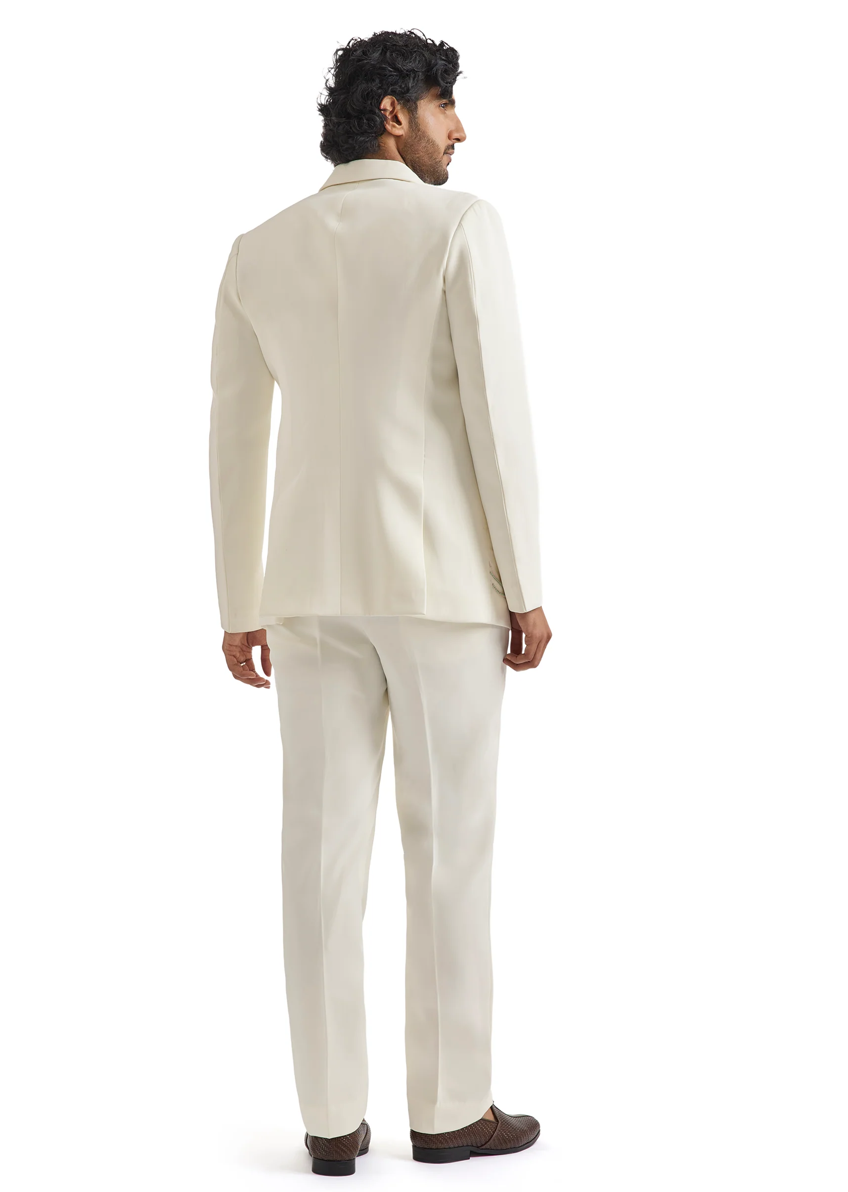 White Embroidered Tuxedo Set With Organza Satin Shirt - Image 5