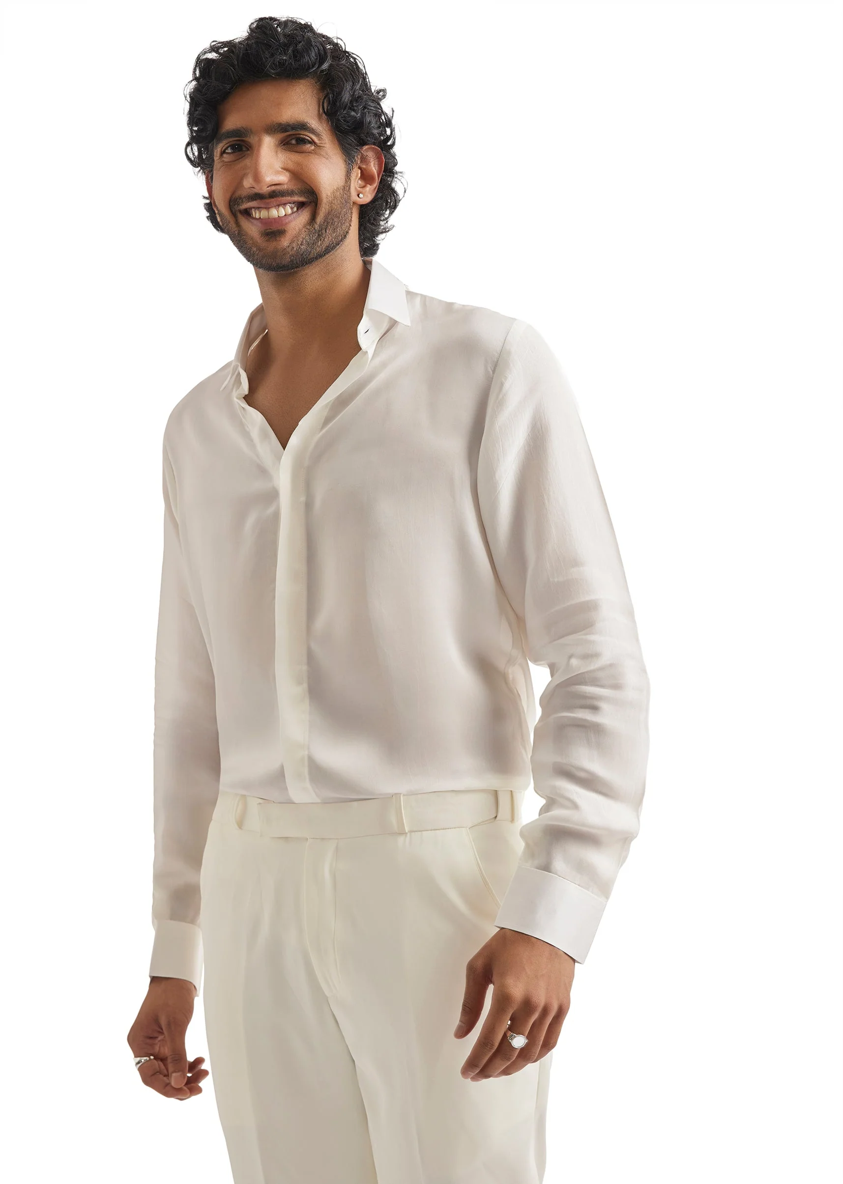 White Embroidered Tuxedo Set With Organza Satin Shirt - Image 6