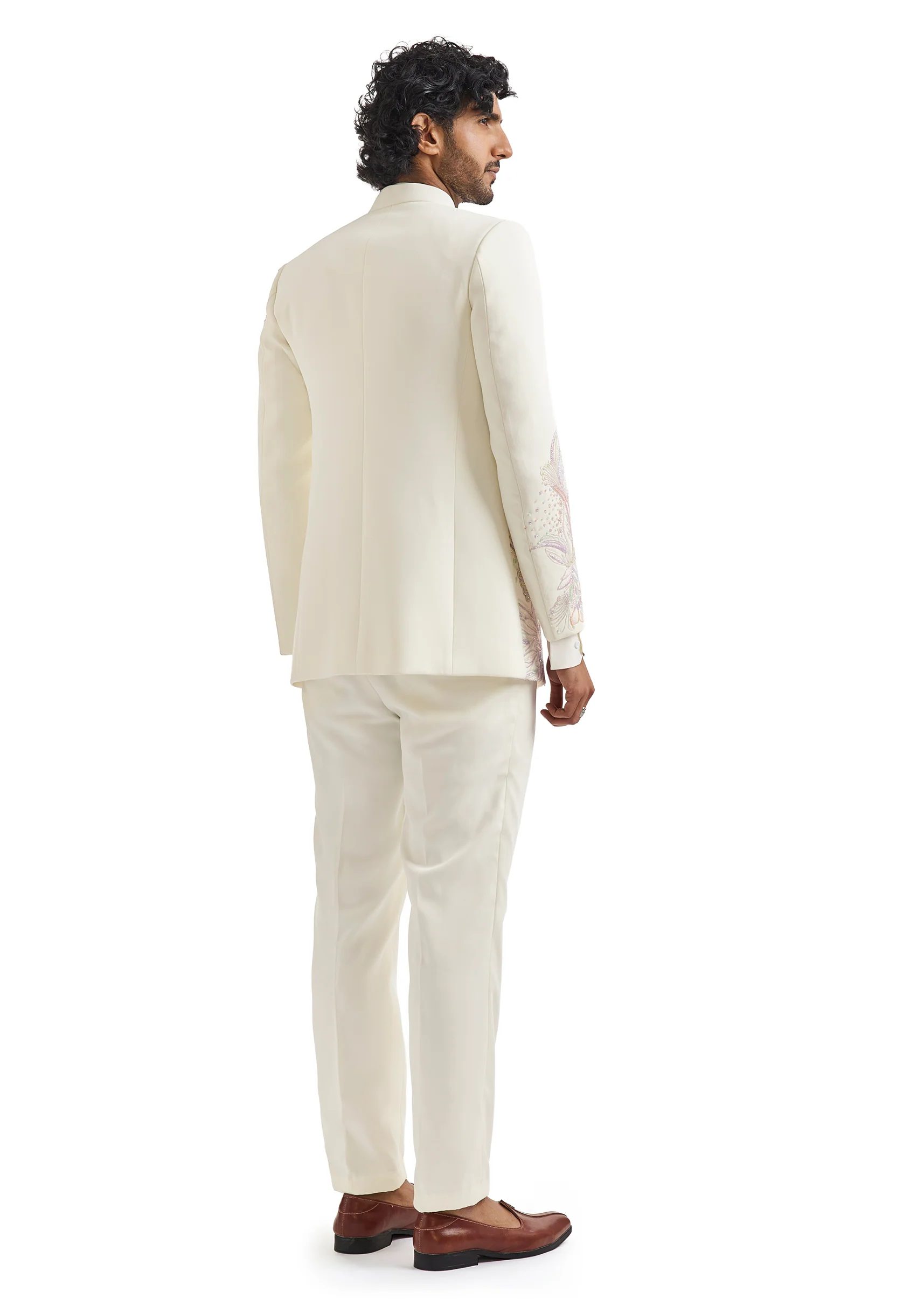 White Embroidered Tuxedo Set With Statement Blazer - Image 5