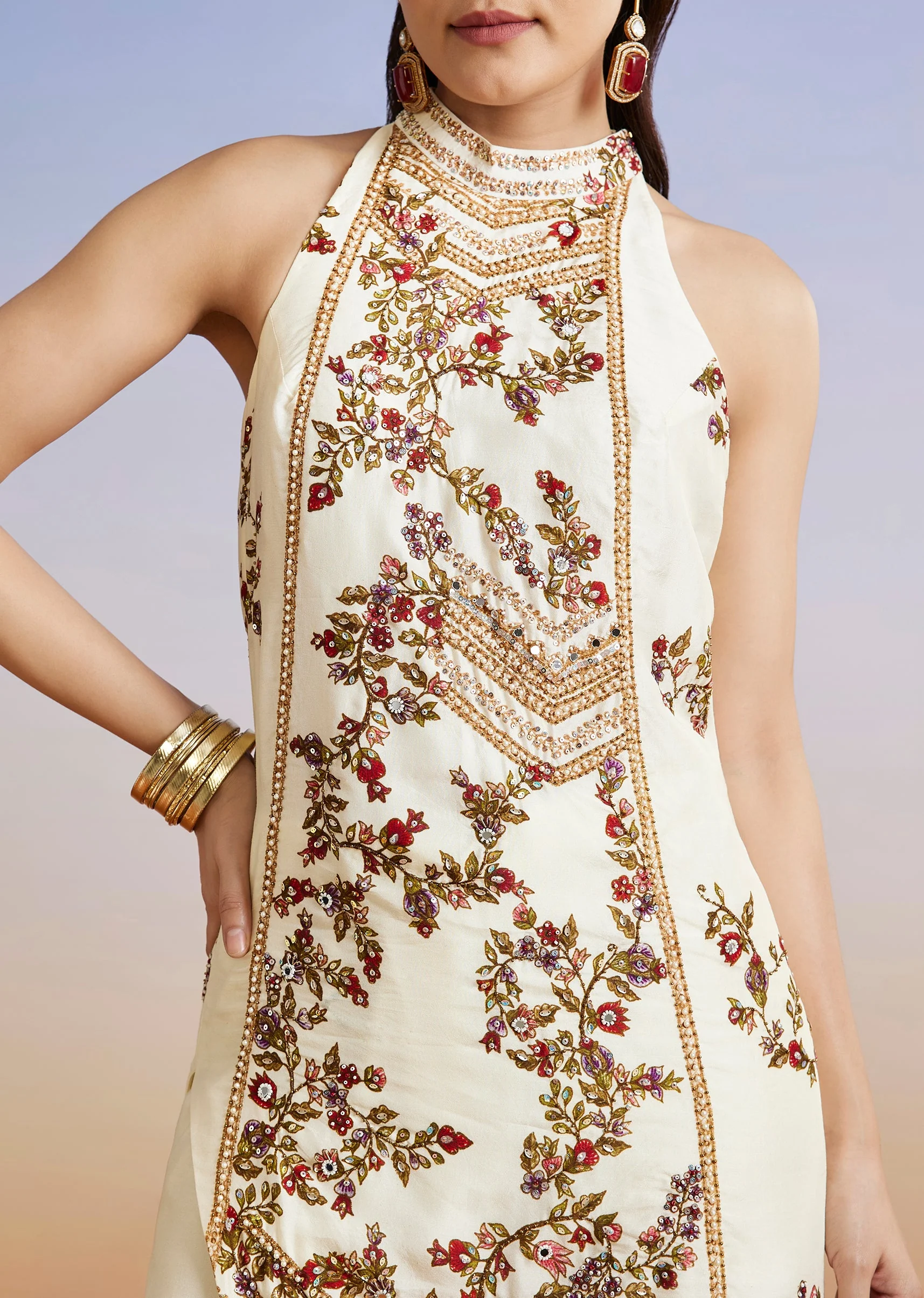 White Floral Printed Silk Blend Co-ord Set - Image 2