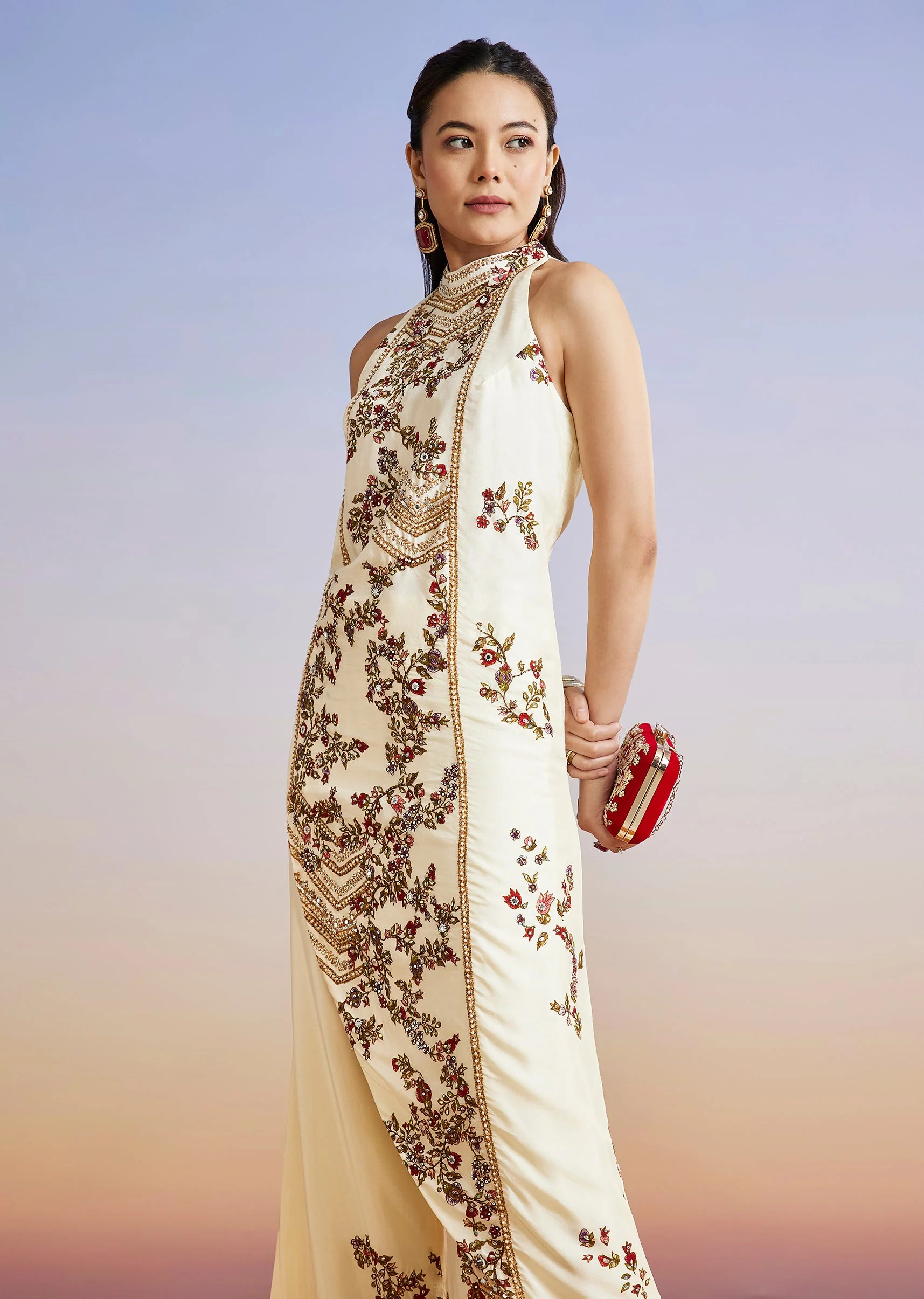 White Floral Printed Silk Blend Co-ord Set - Image 5