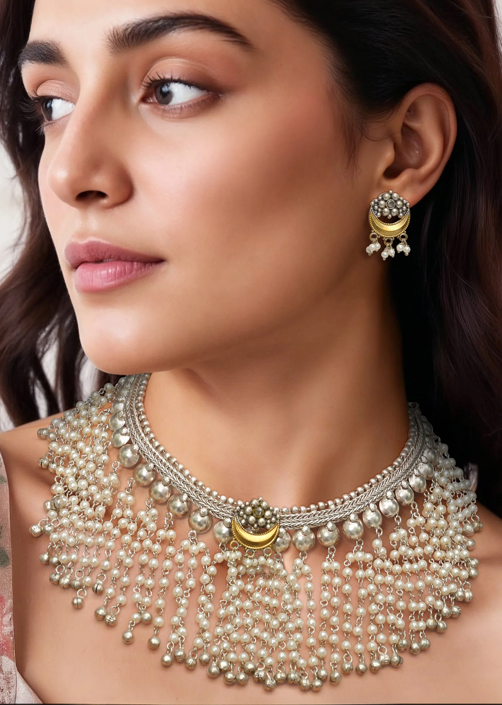White Fusion Tassel Necklace and Earring Set