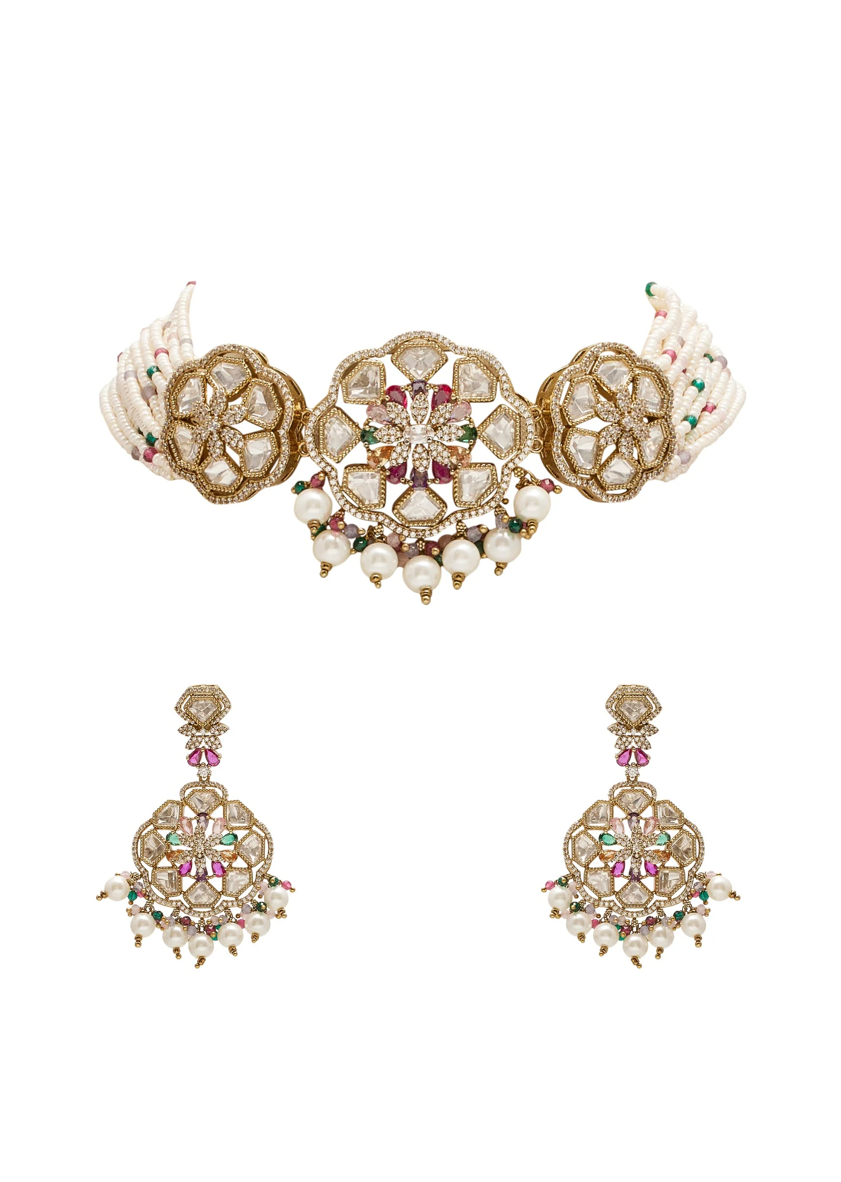White Gold Festive Necklace Set - Image 2