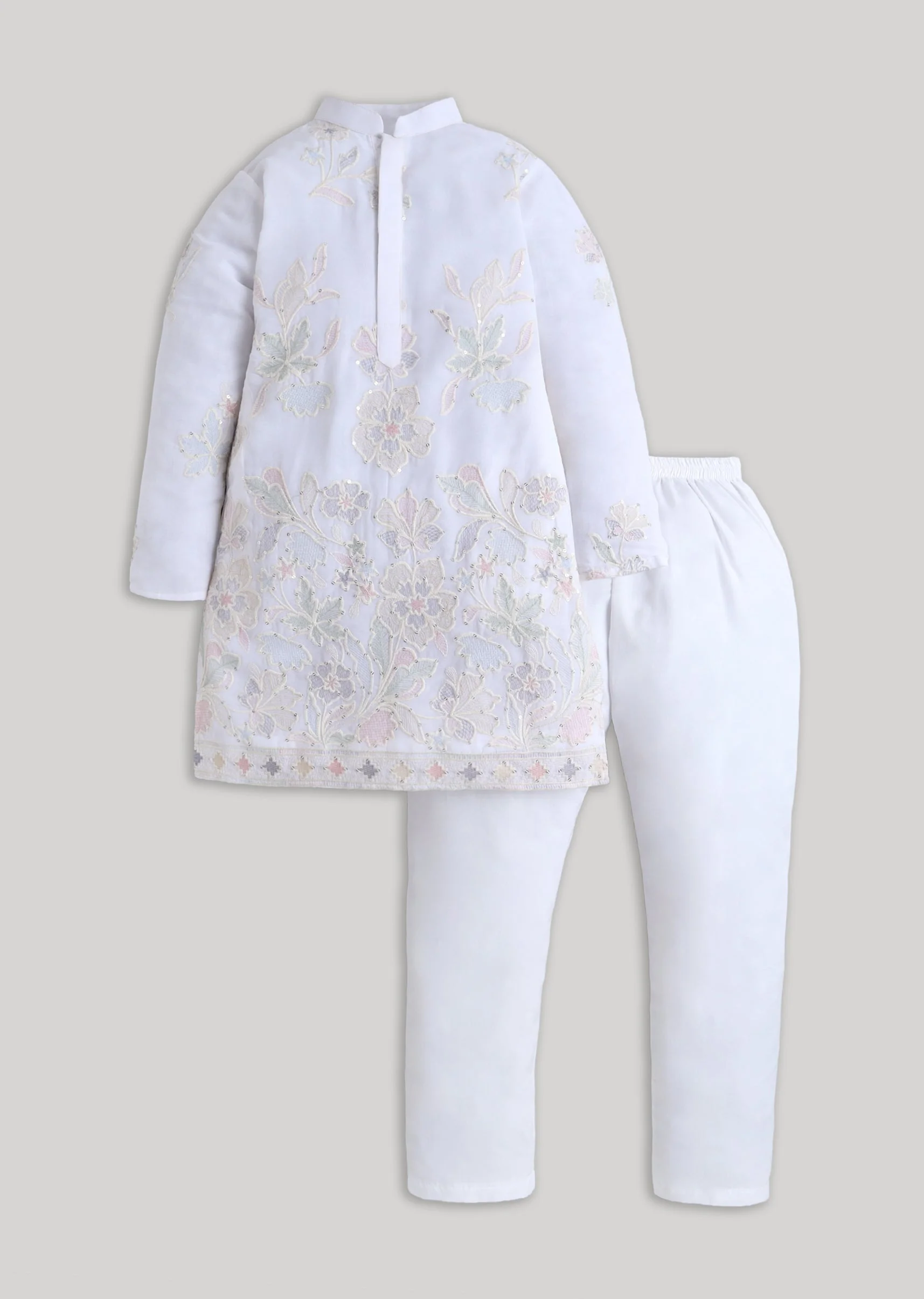 White Gold Kurta Set With Embroidery And Sequin Highlights