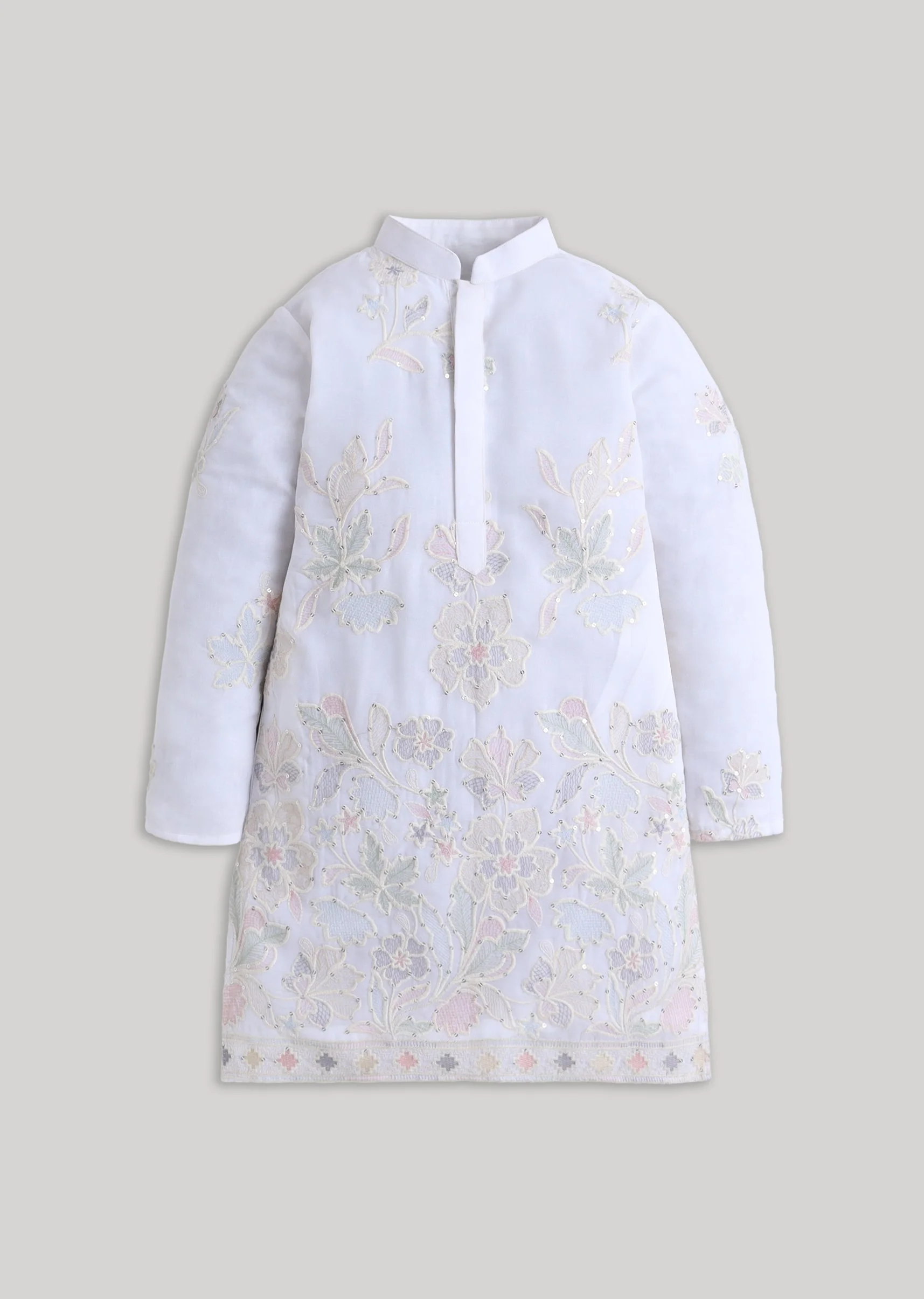 White Gold Kurta Set With Embroidery And Sequin Highlights - Image 2