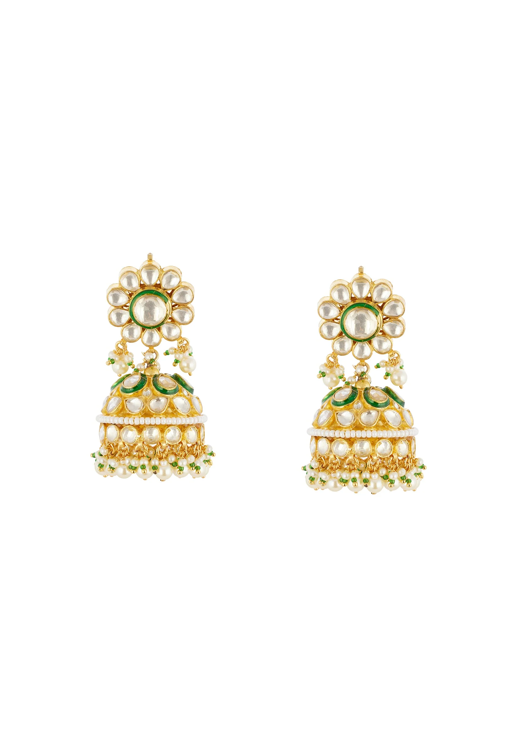 White Gold Necklace Set With Elegant Kundan Detail - Image 4