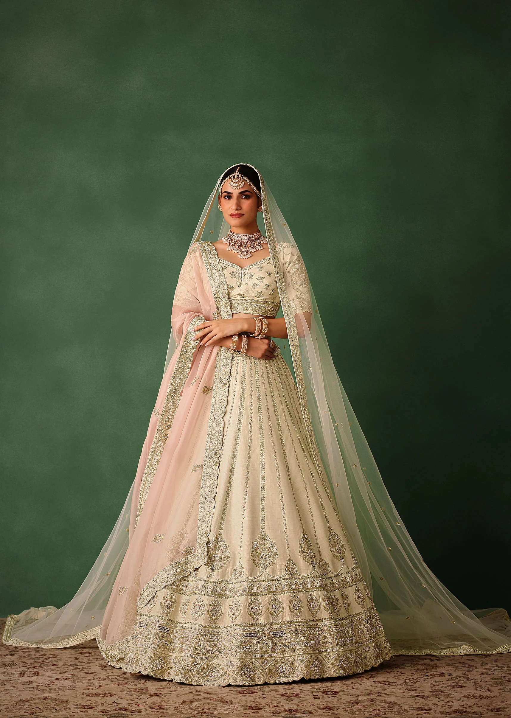 White Hand Embroidered Lehenga Set In Raw Silk With Dupatta - Image 4