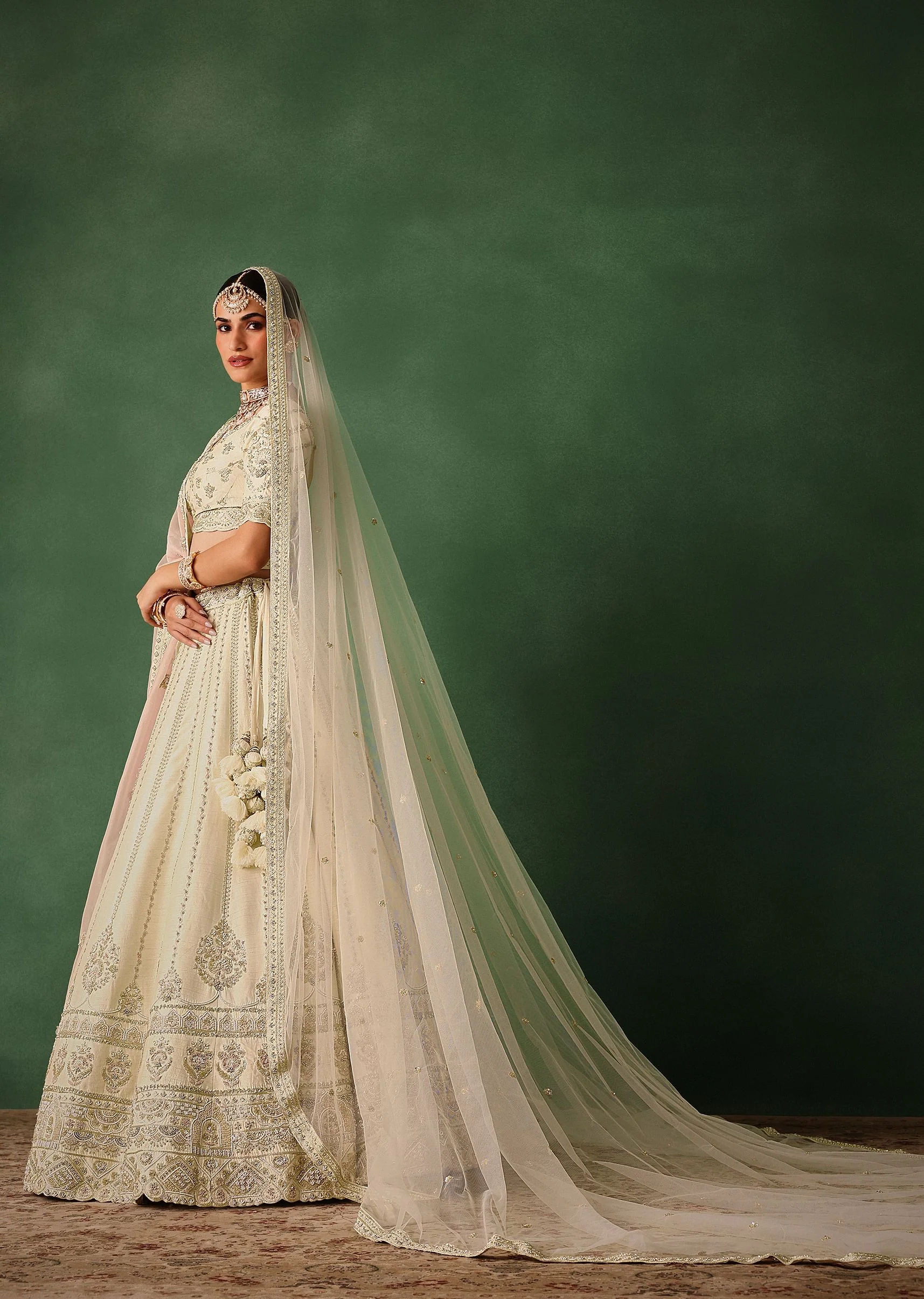 White Hand Embroidered Lehenga Set In Raw Silk With Dupatta - Image 6