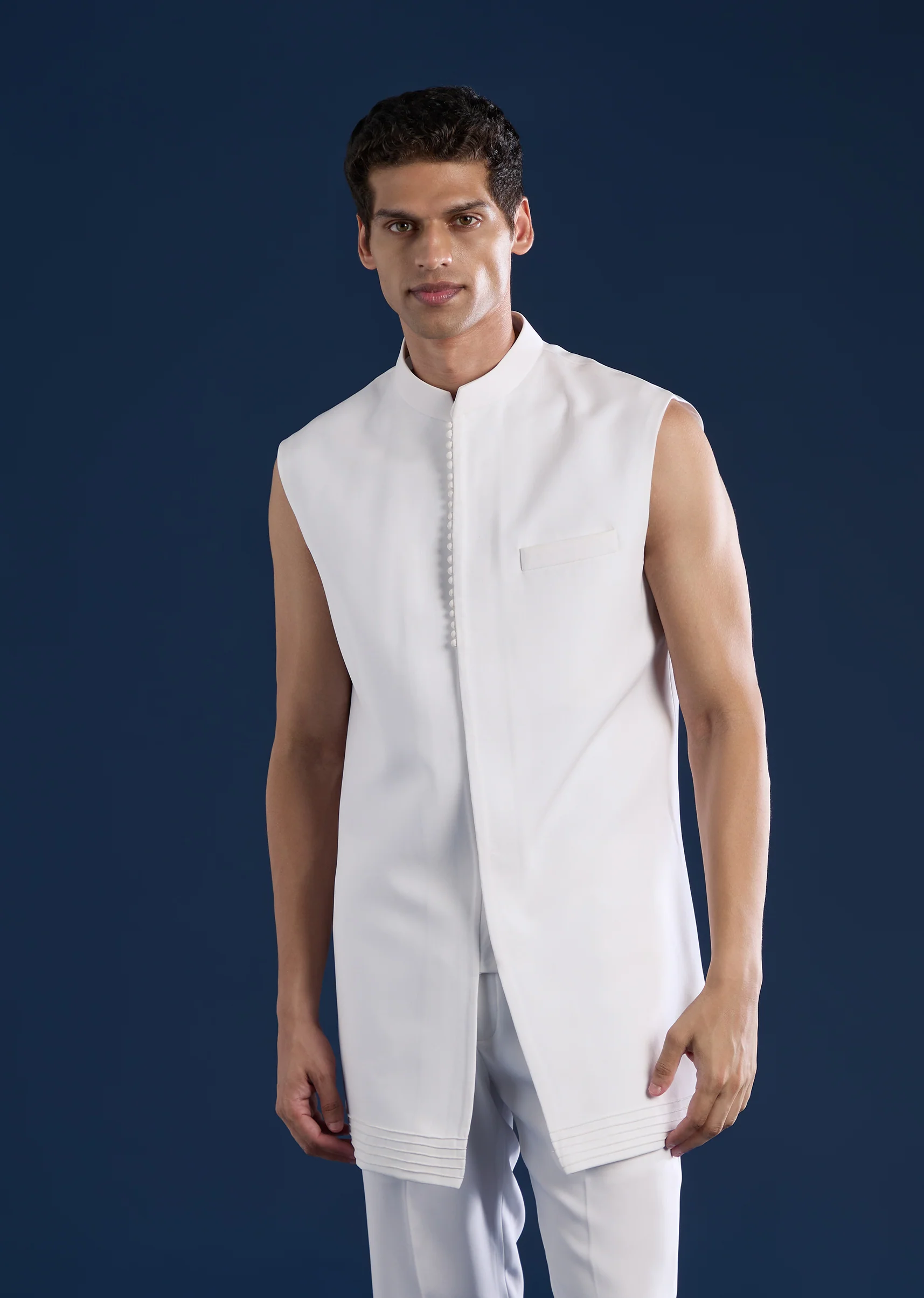 White Indo Western Set For Men With Hand Painted Work - Image 6