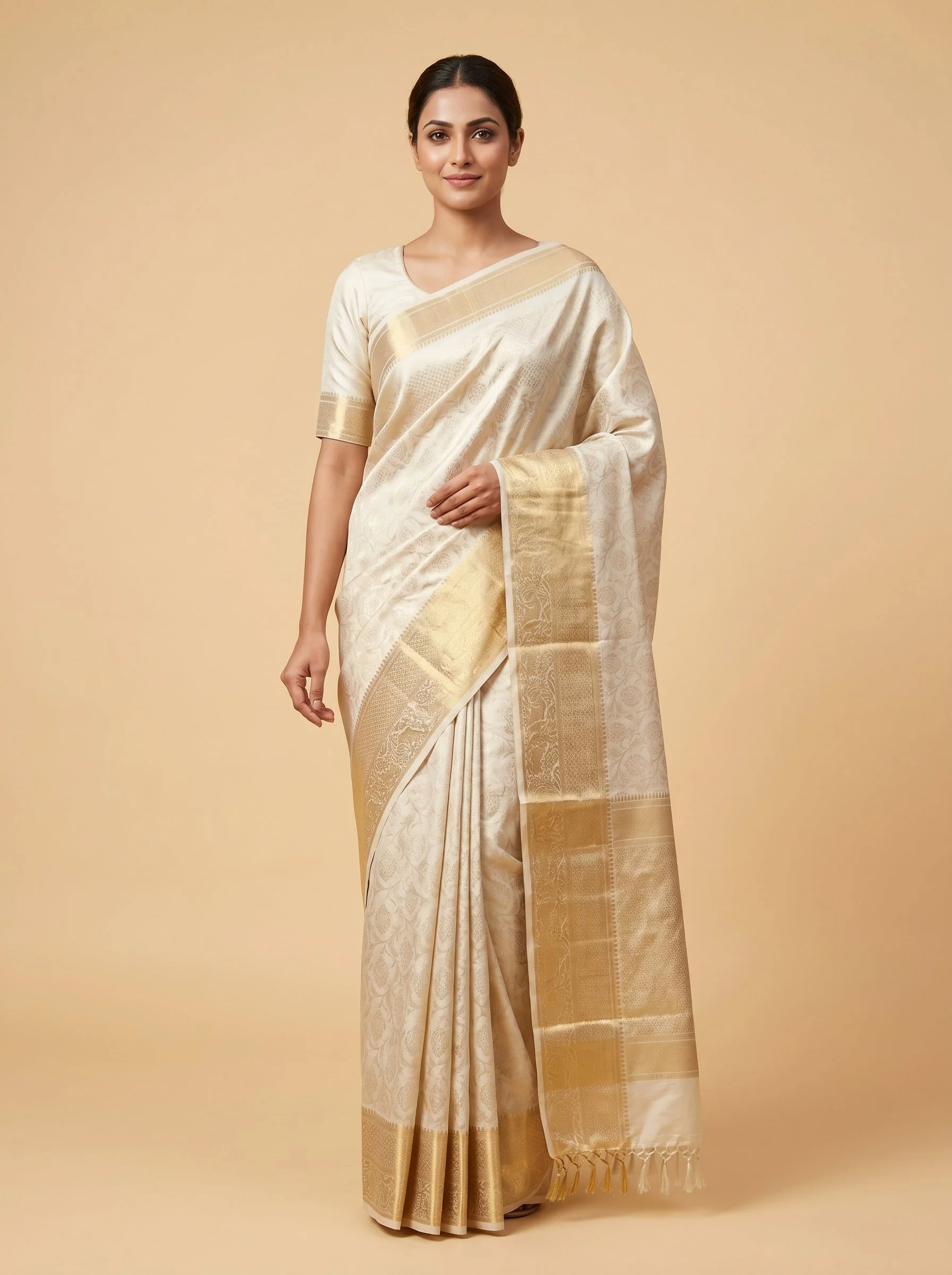 White Ivory Classic Weave Handloom Saree