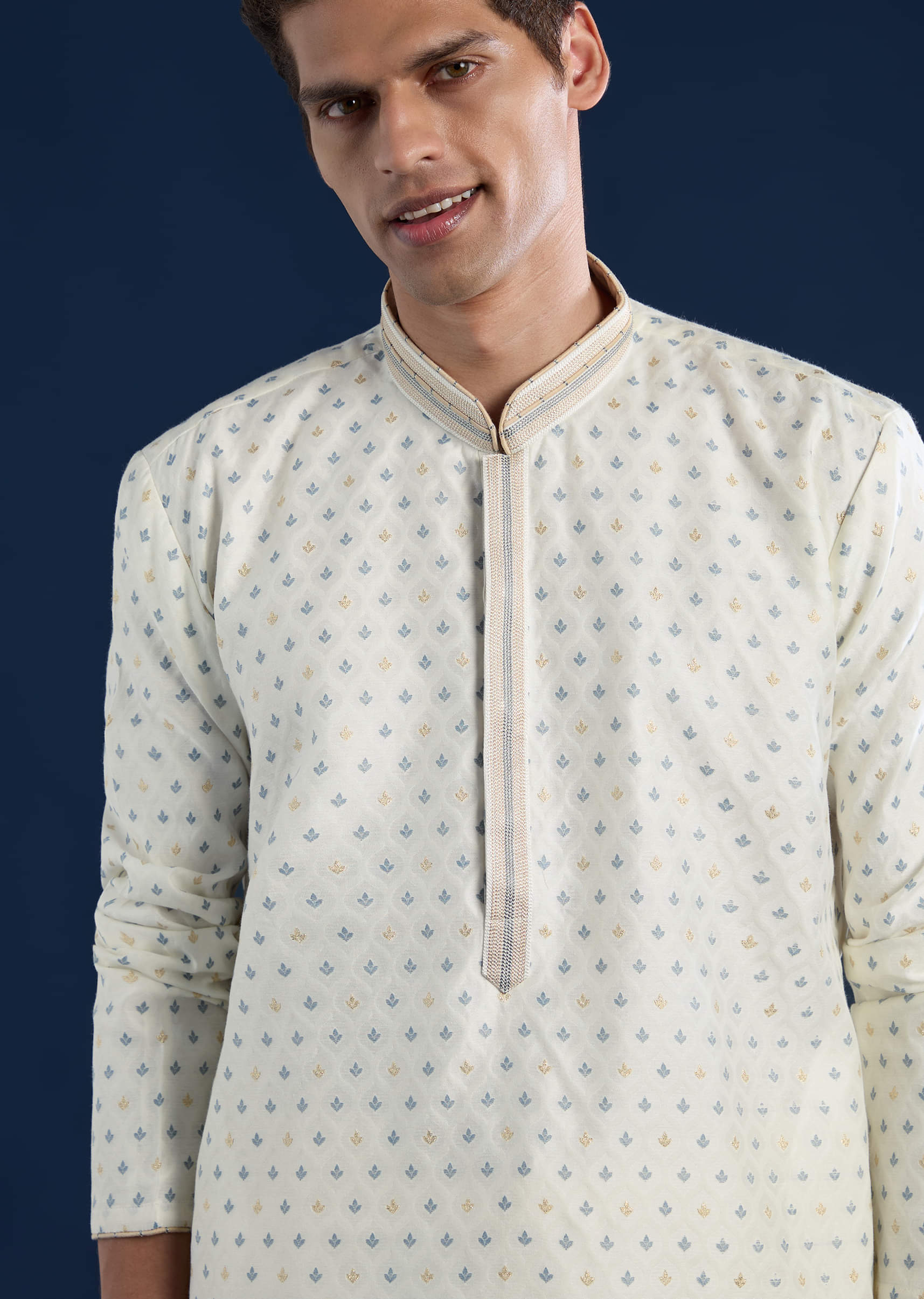 White Jacquard Kurta Set - Image 2