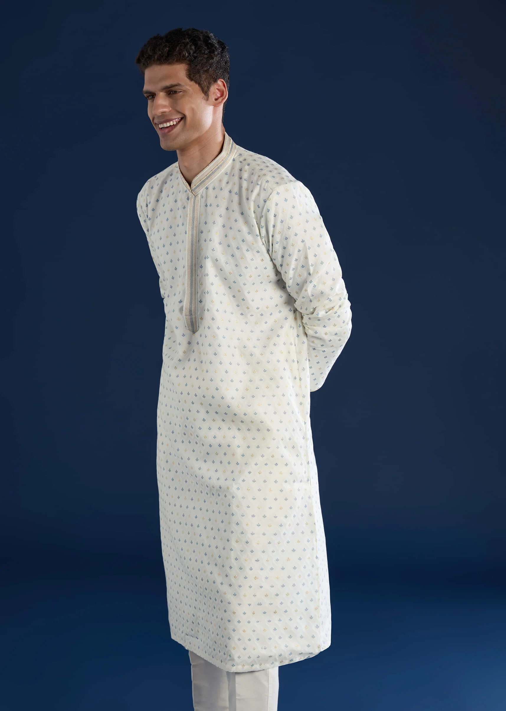 White Jacquard Kurta Set - Image 4