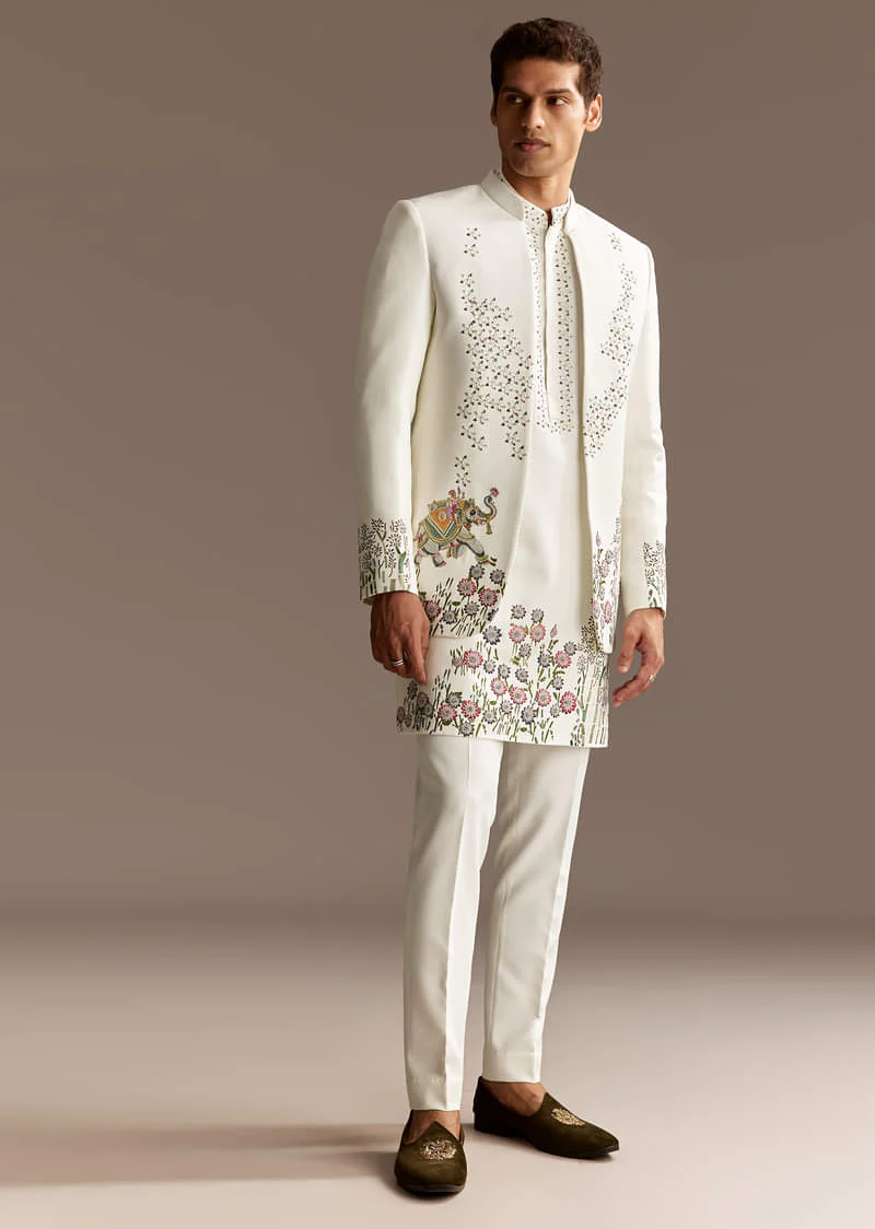 White Jodhpuri Kurta Set With Jacket - Image 3