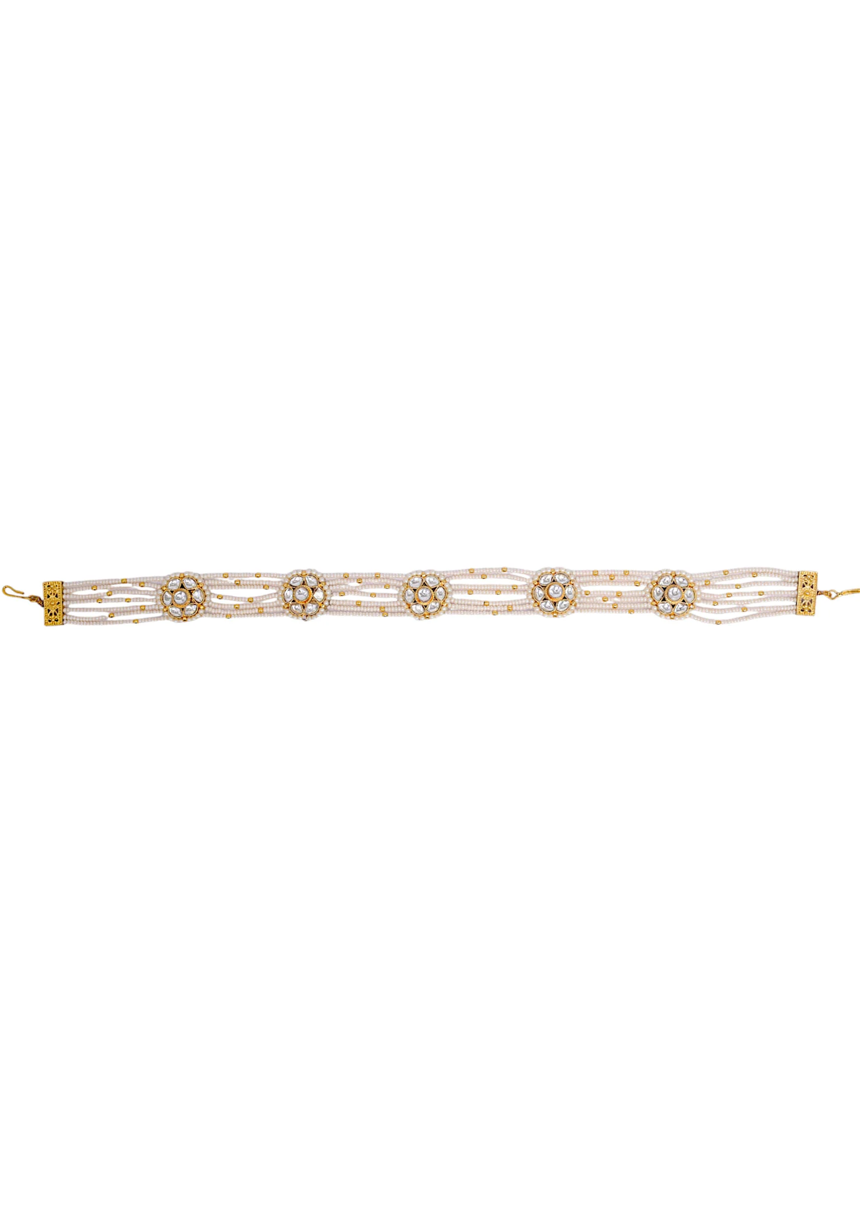 White Kundan Bead Layered Floral Mathapatti - Image 3